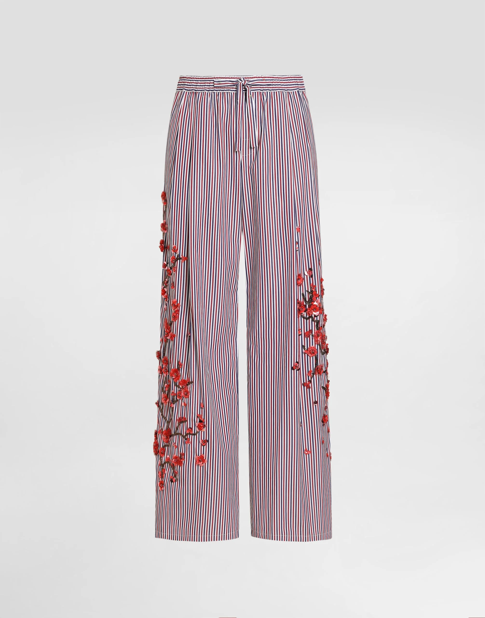 Cotton vanity trousers with embroidery and piping - 1