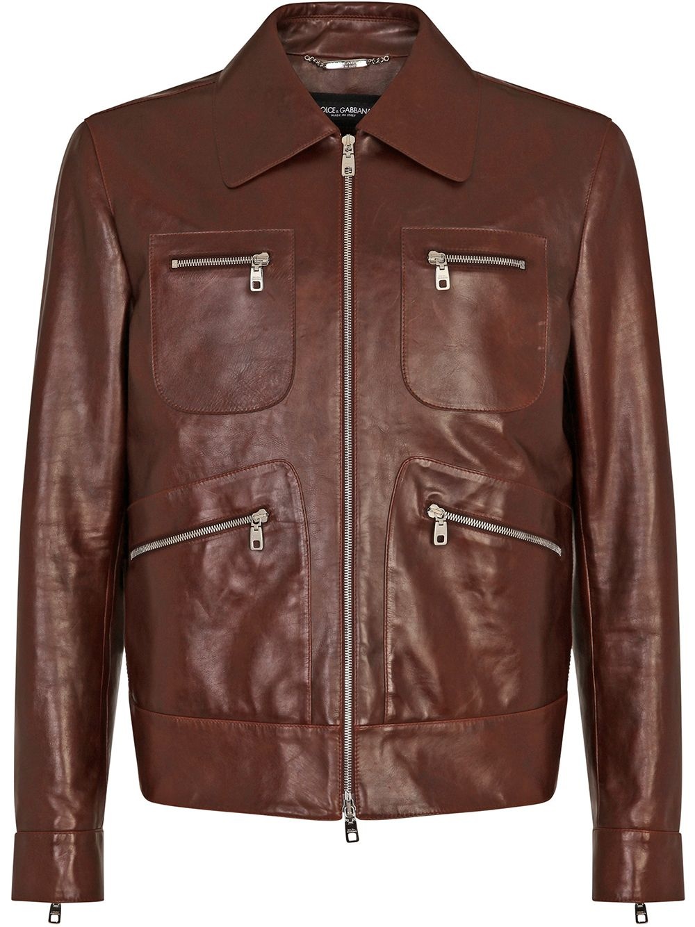 multi-pocket leather jacket - 1