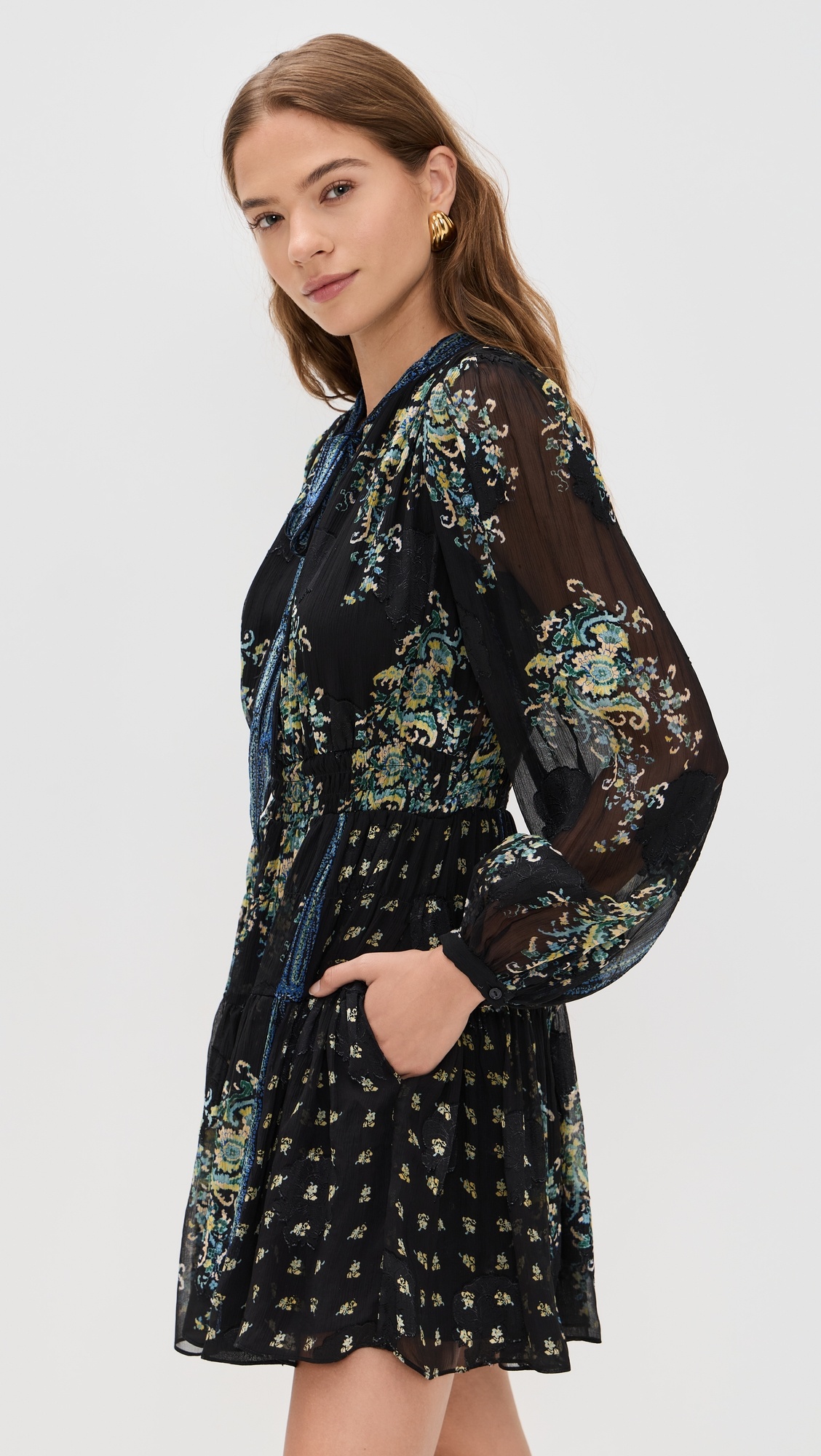 Maris Necktie Long Sleeve Mini Dress - 3
