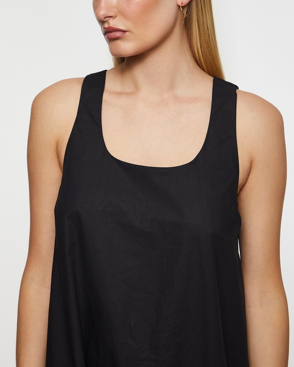 Dress Cotton Poplin U-neck Mini Black - 5