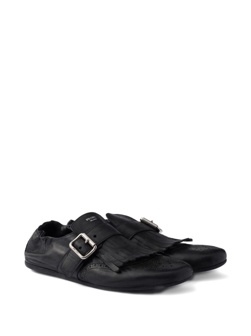 buckle-strap fringe-detail leather loafers - 2