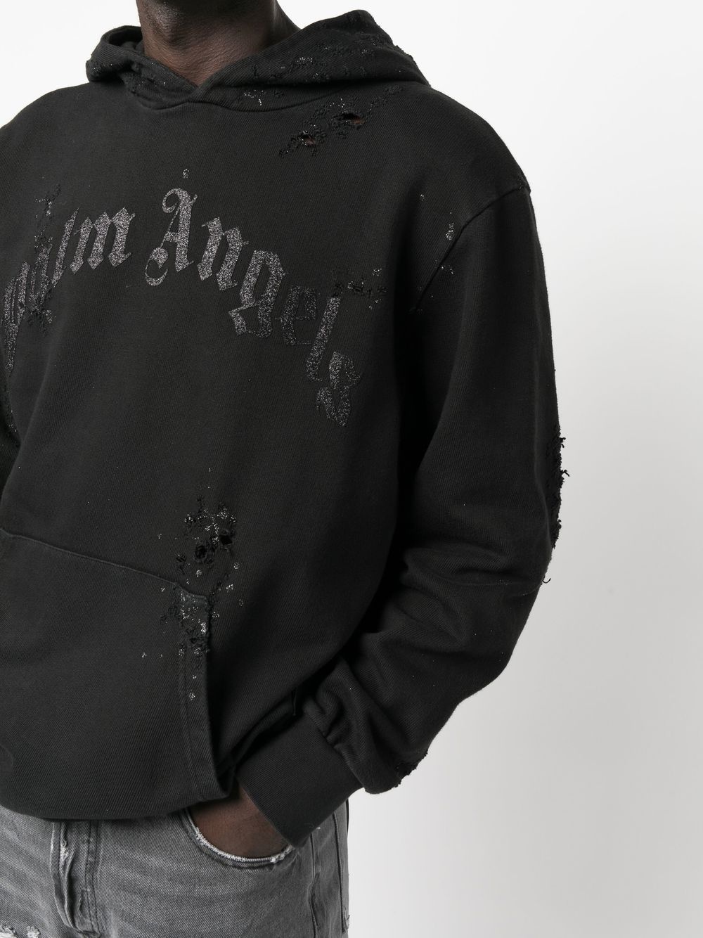 distressed logo-print hoodie - 5