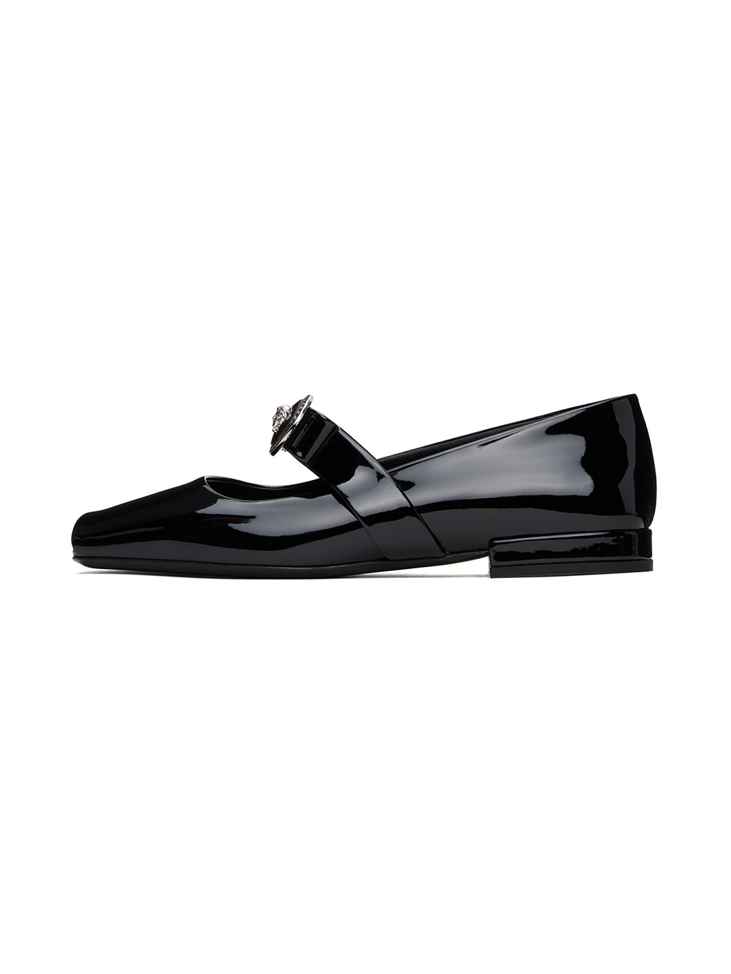 Black Gianni Ribbon Open Patent Ballerina Flats - 3