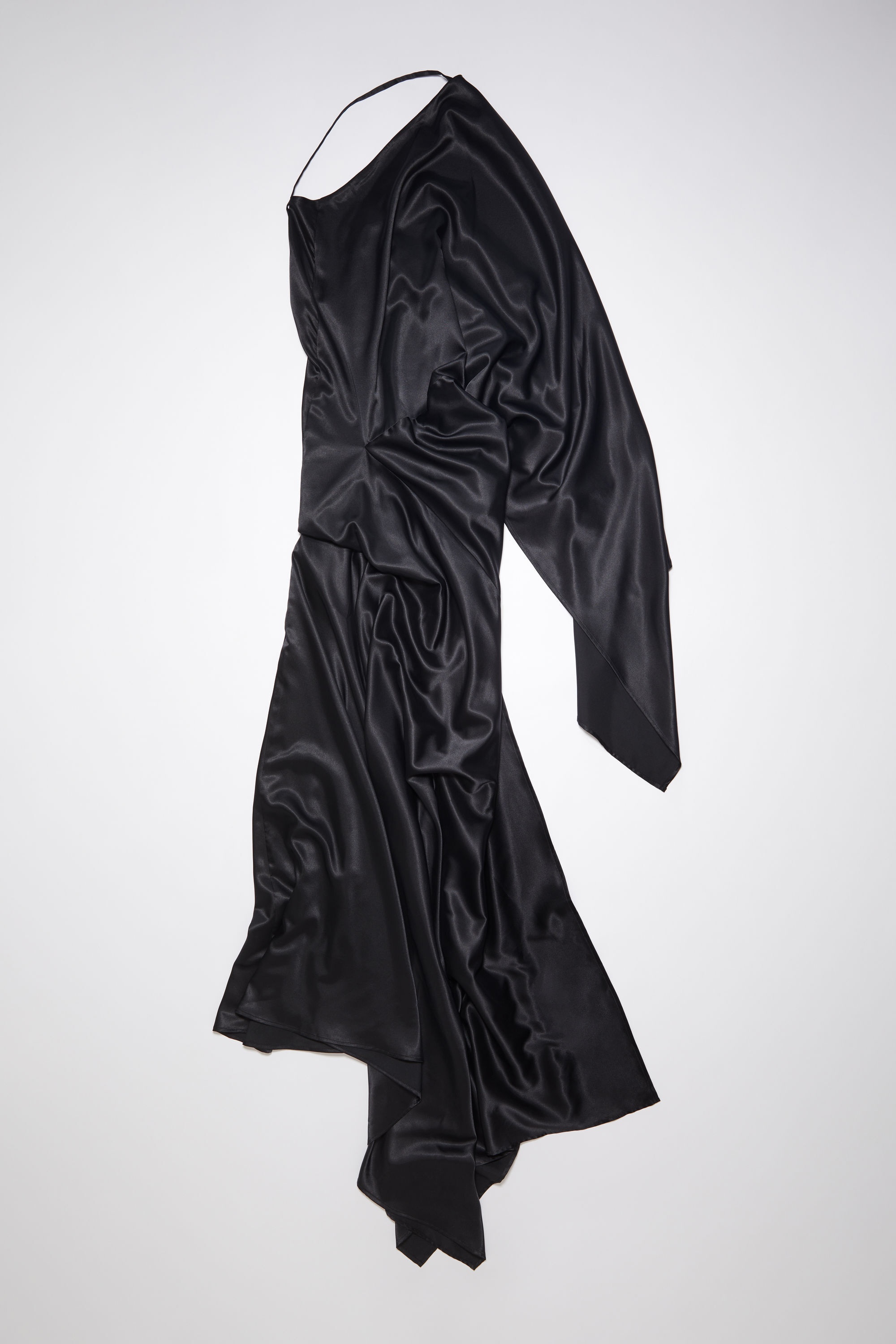 Asymmetric satin dress - Black - 8
