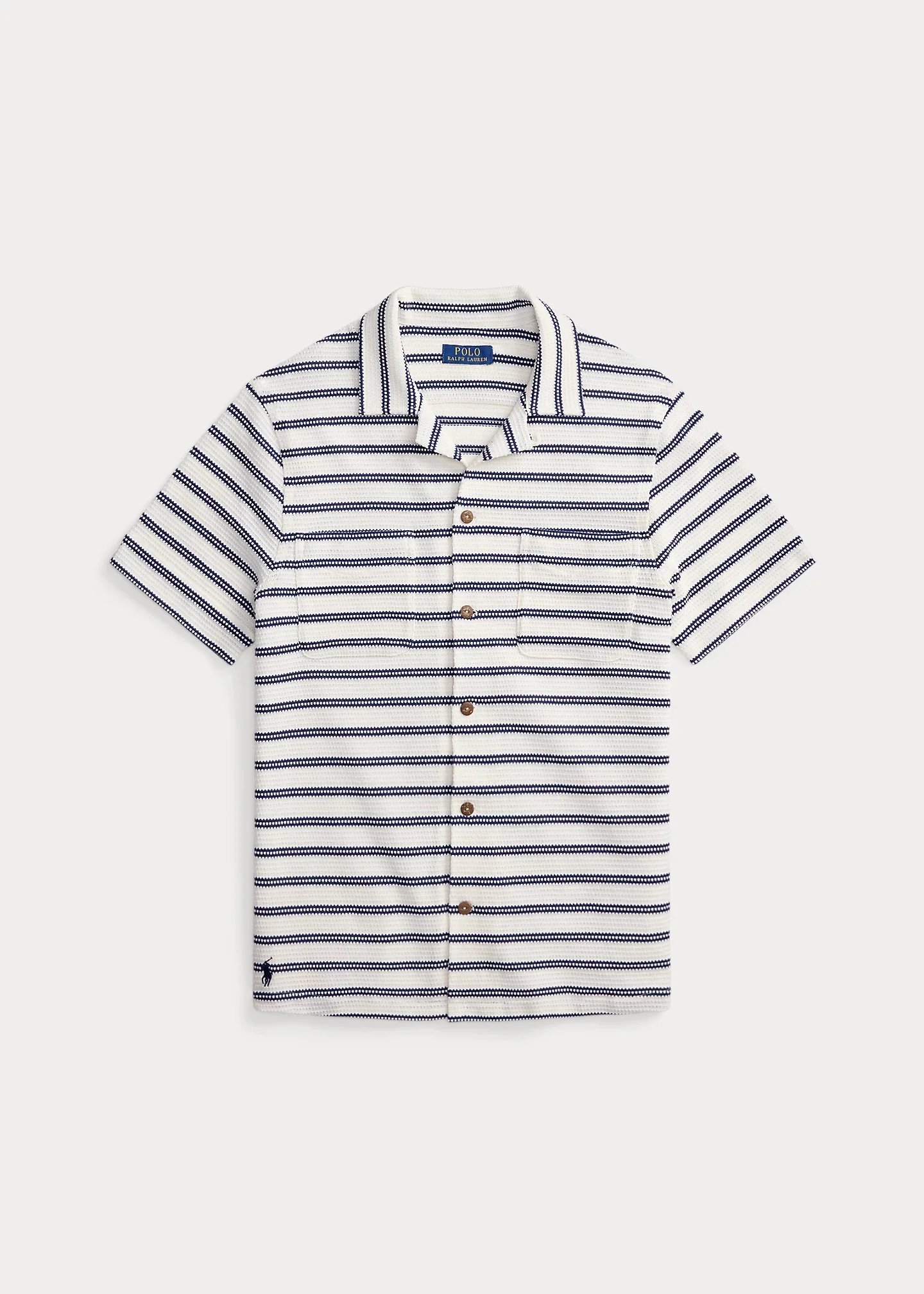 Striped Pointelle-Ribbed Camp Shirt - 1