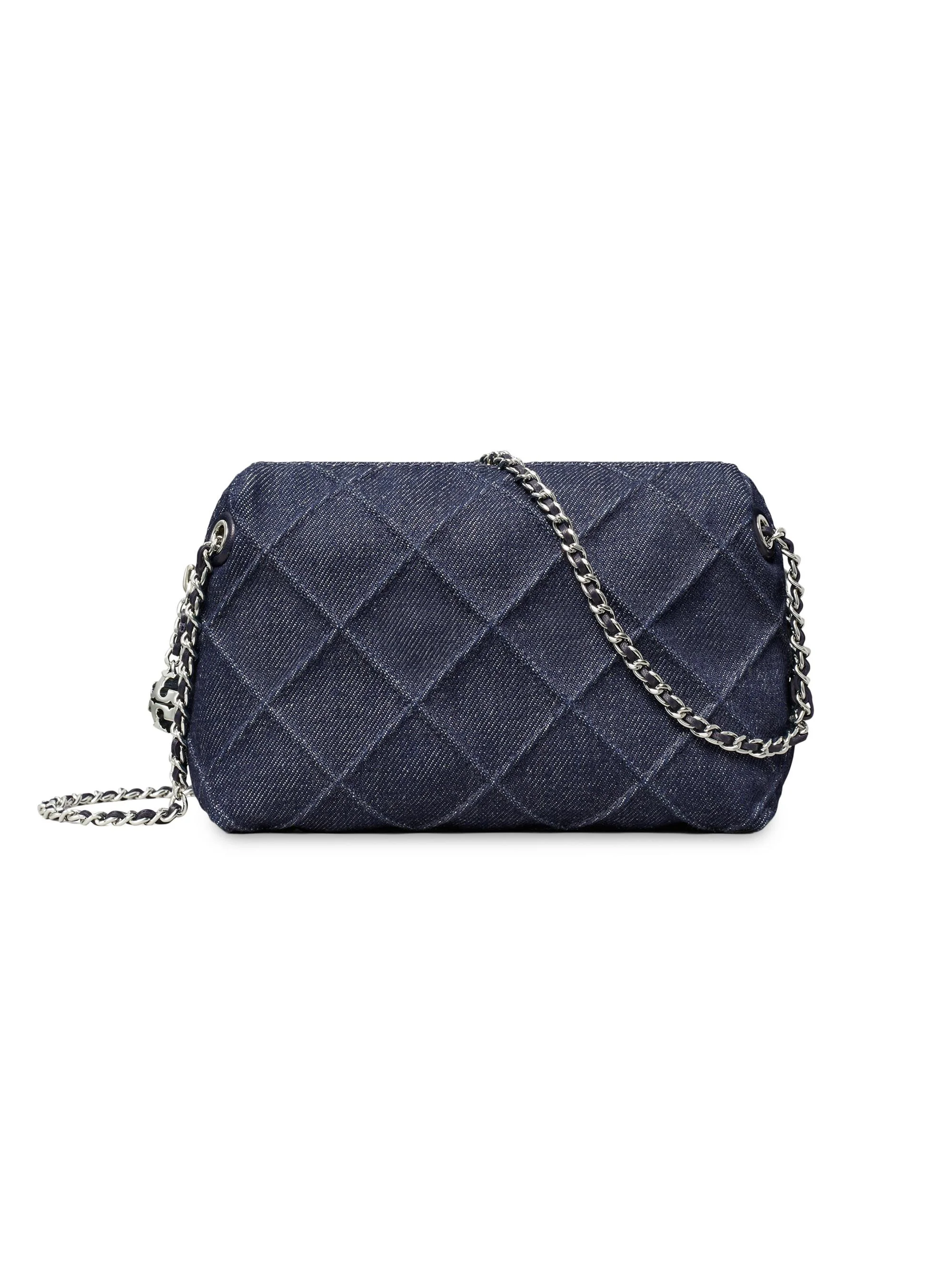 Women's Fleming Diamond-Quilted Denim Crossbody Bag - Blue - 1