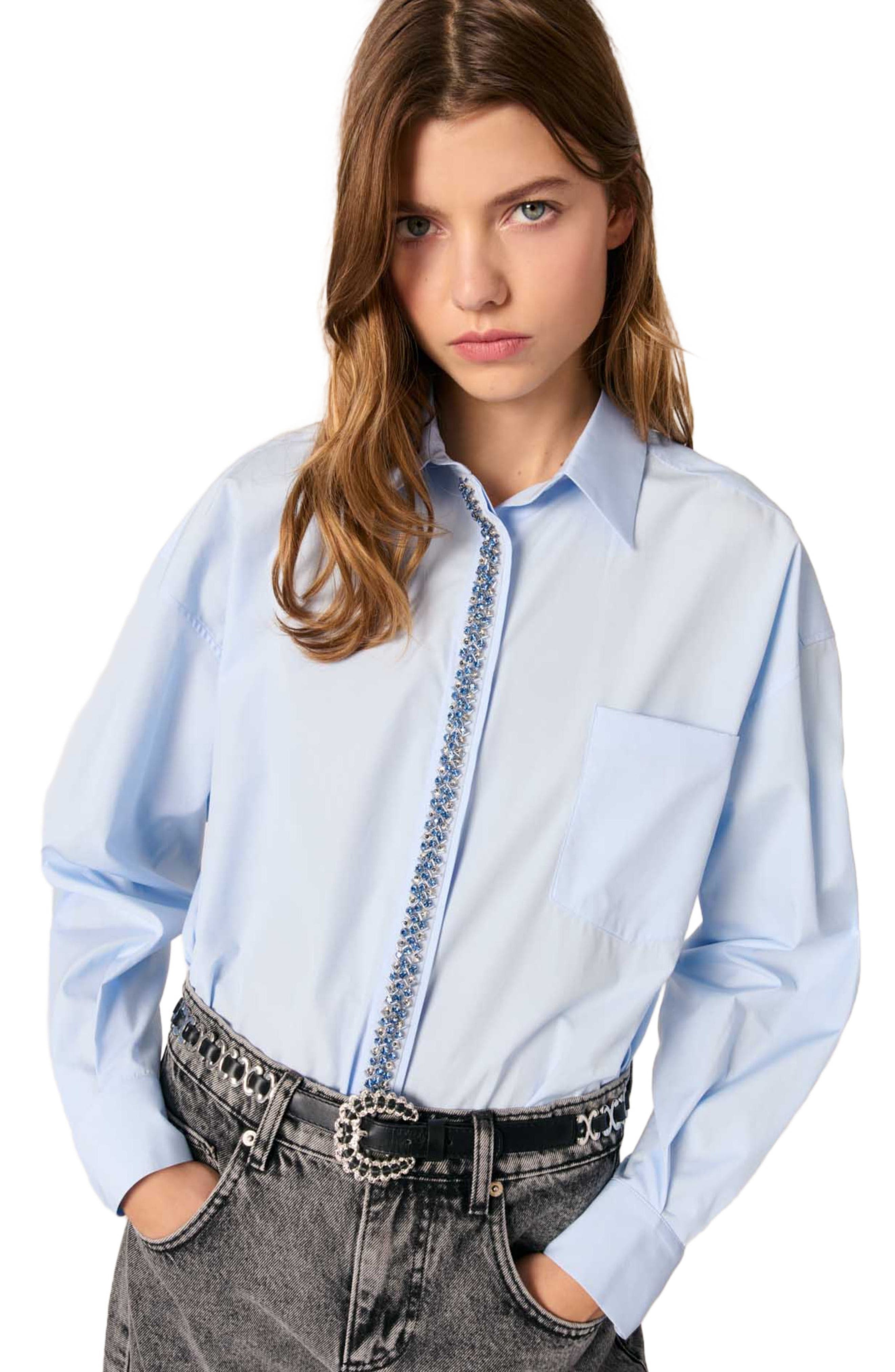 maje Poplin shirt with rhinestones in Blue at Nordstrom - 5