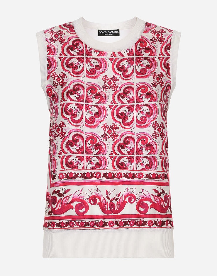 Majolica-print silk and twill sweater - 1
