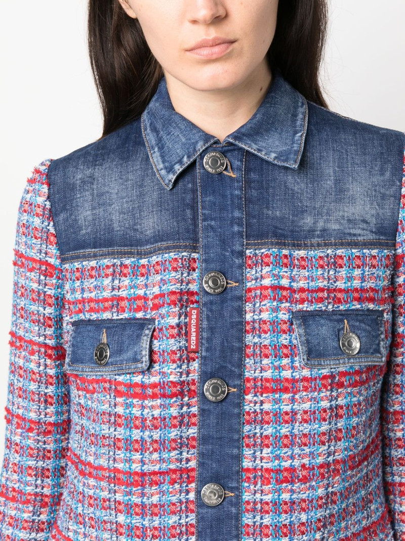 panelled tweed denim 미니 드레스 5