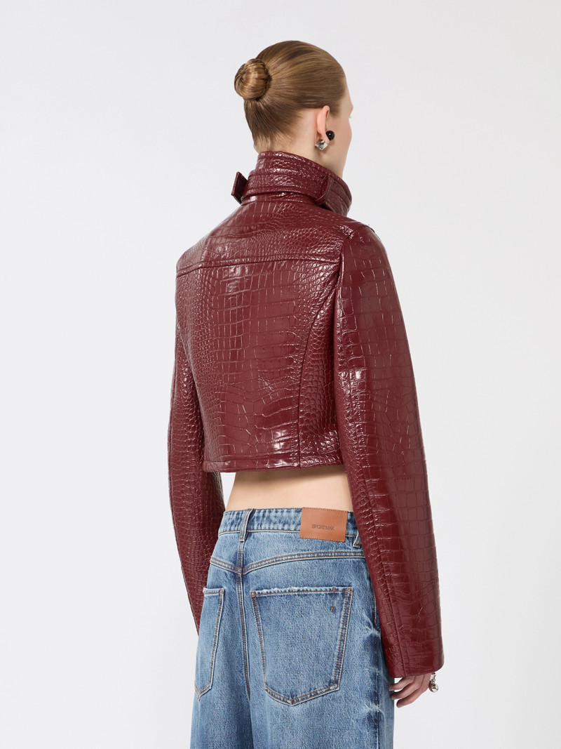 SULTANO Patent leather cropped jacket with alligator print - DARK RED 4