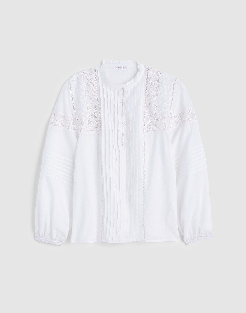 Ruffled High-Neck Pintuck Blouse 1