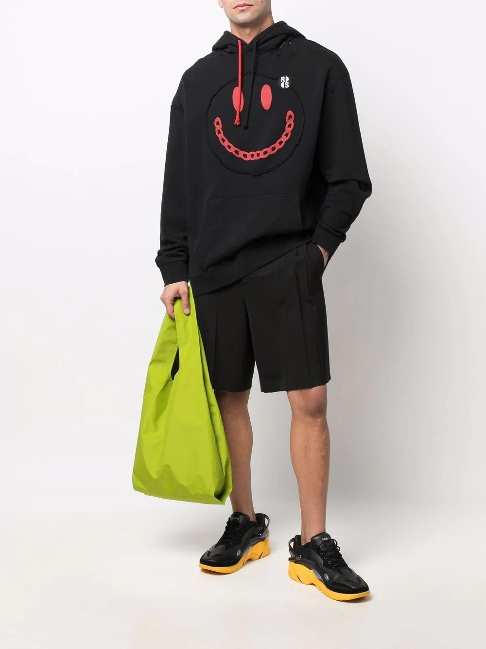 Raf Simons - Smiley Oversized Logo-Appliquéd Distressed Cotton-Jersey Hoodie  - Black Raf Simons