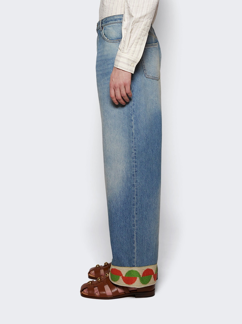 Denim Pants With Jacquard Hem Medium Blue - 4
