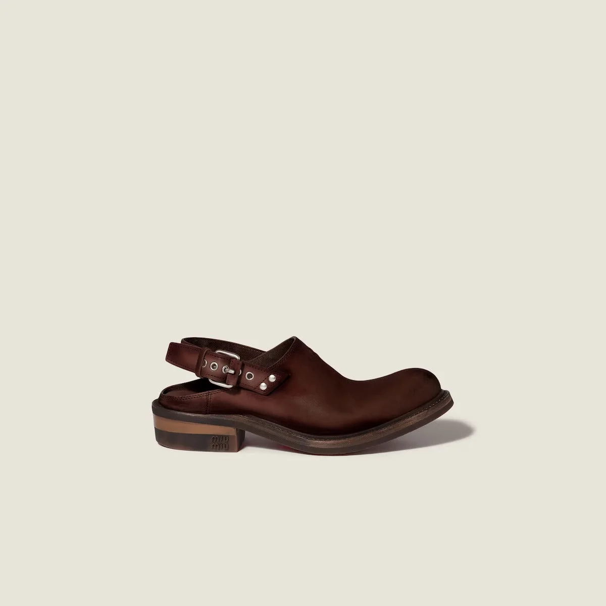 Miu Miu Foule Leather Sabot Brown Women - 1