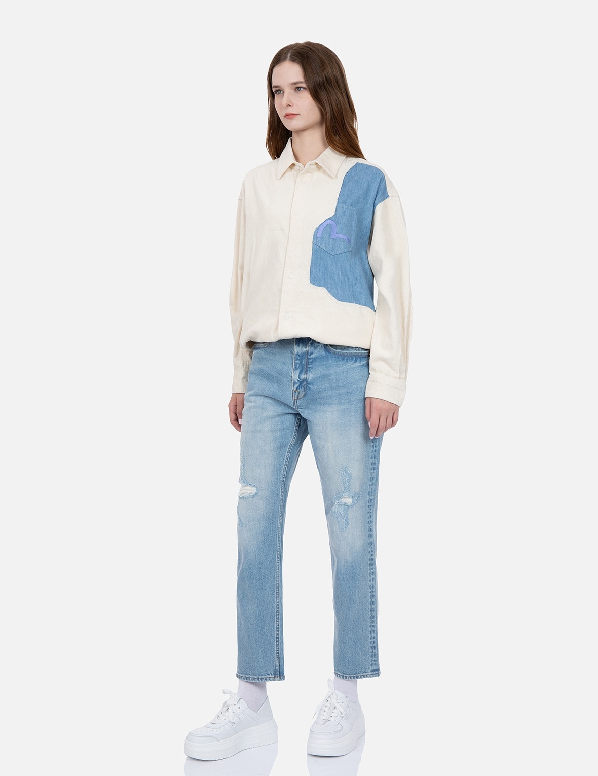 LOGO-PATTERN SEAGULL PRINT RELAX FIT JEANS - 4
