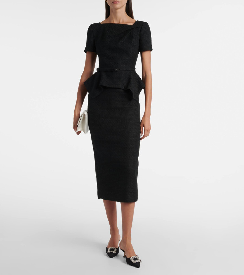 ROLAND MOURET Belted peplum bouclé midi dress outlook