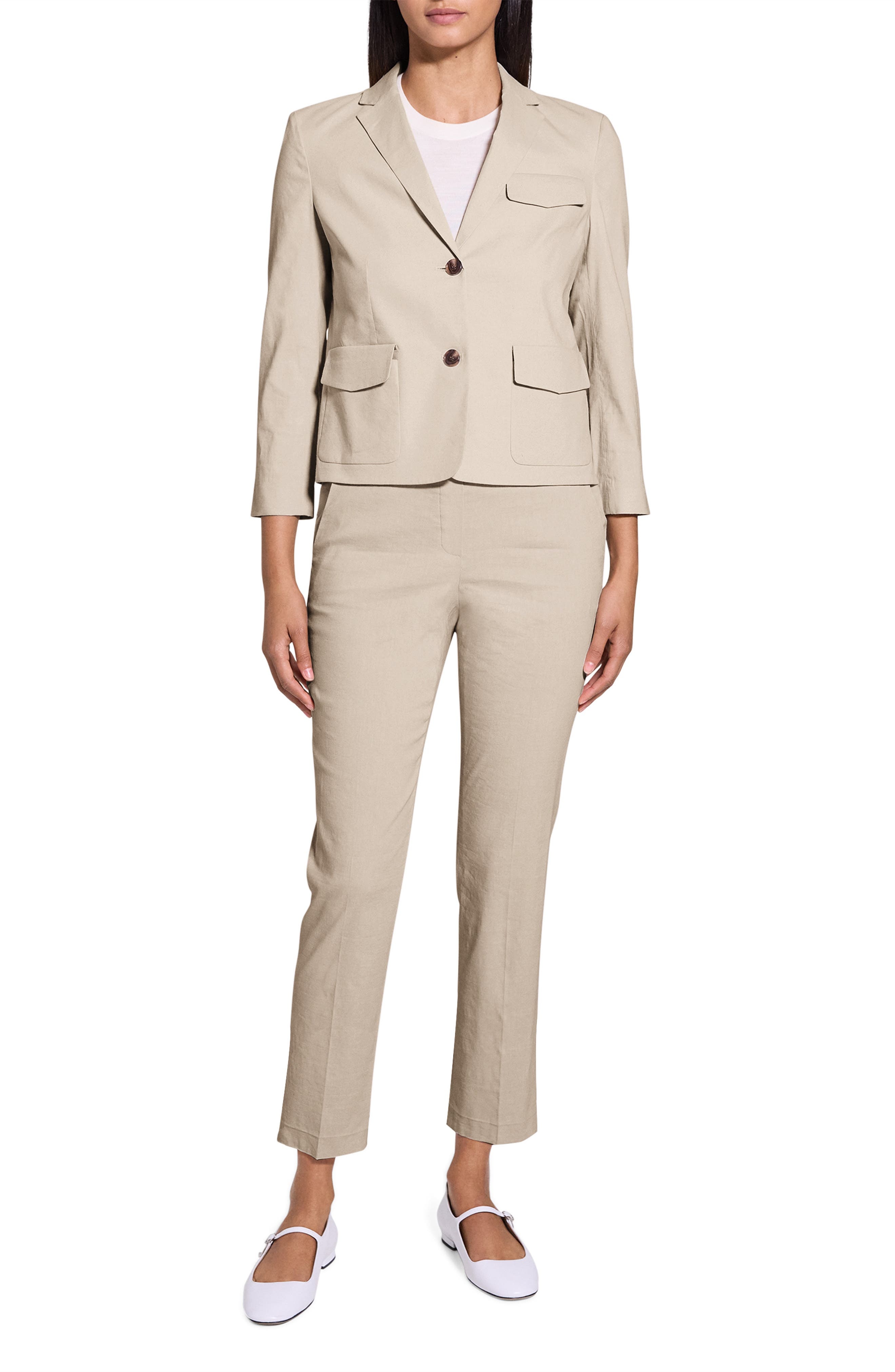Theory Shrunked Crop Linen Blend Blazer in Straw at Nordstrom - 7