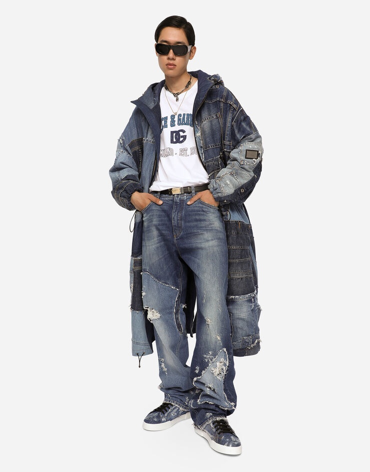 Stretch patchwork denim trench coat - 5