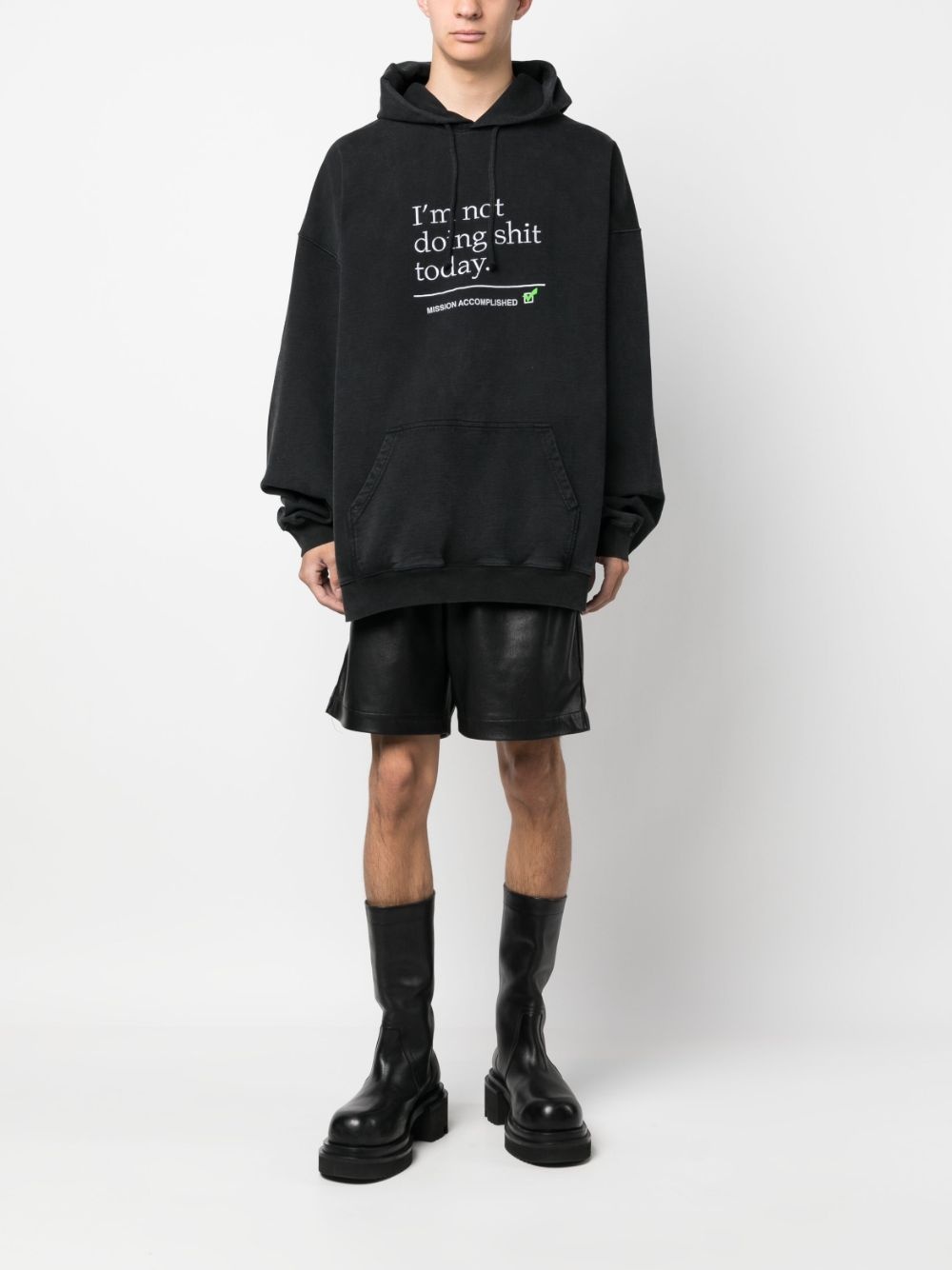 text-print cotton hoodie - 2