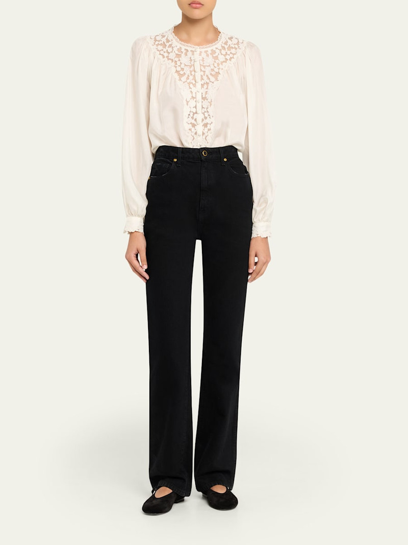 LoveShackFancy Carine Silk Lace Blouse outlook