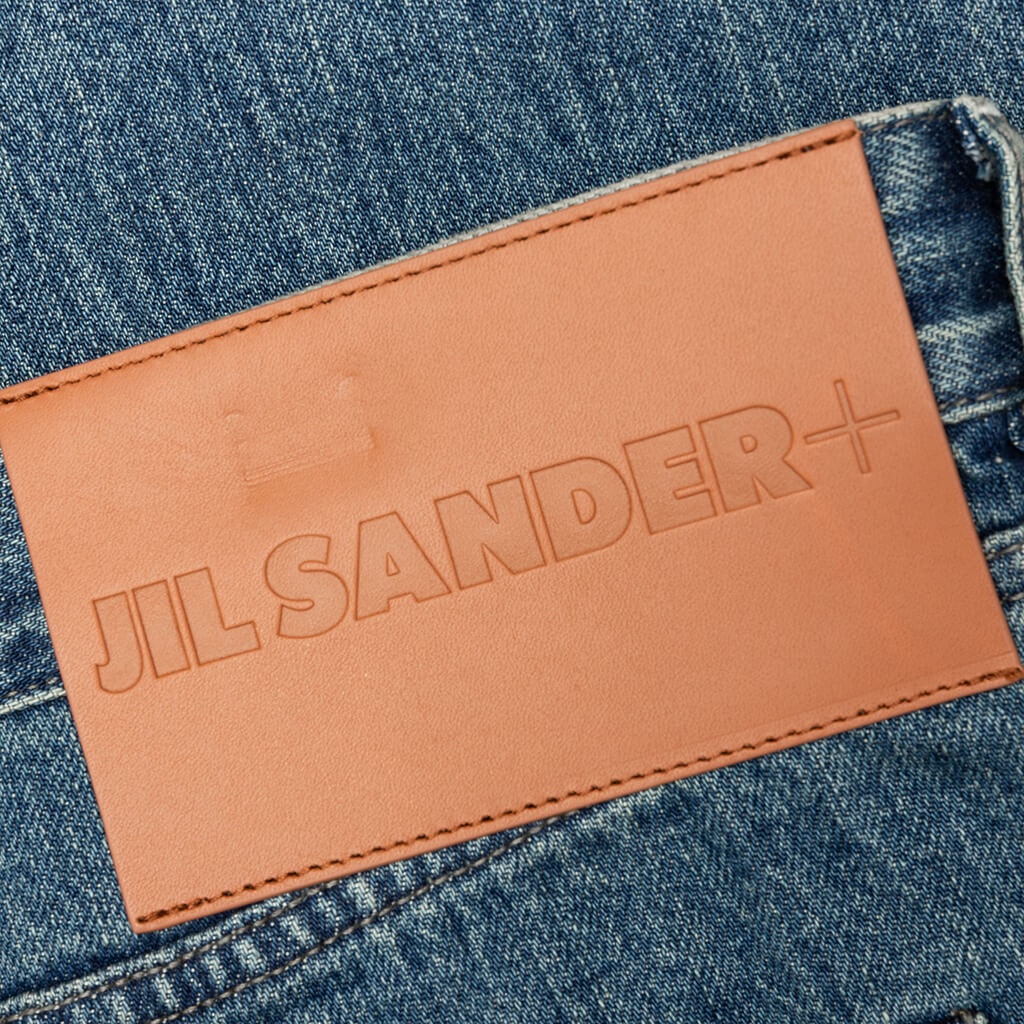 WASHED AND BLEACHED RAW DENIM TROUSERS - BLUE - 5
