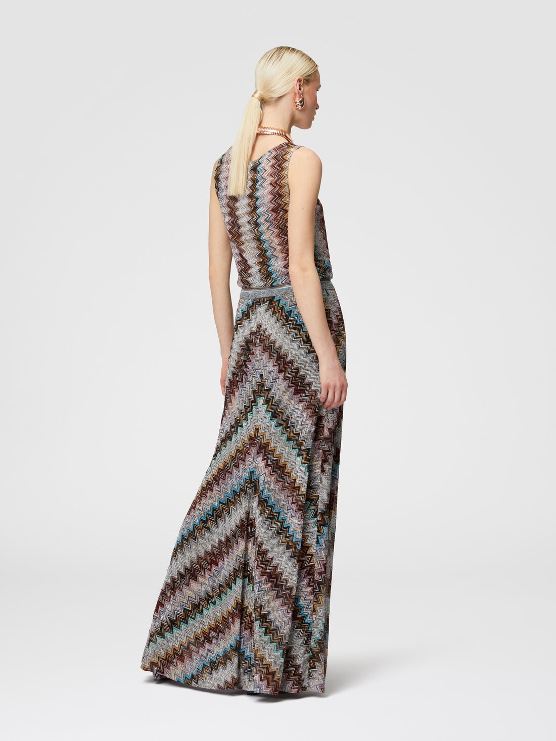 Sleeveless top with lamé slub zigzag motif - 3