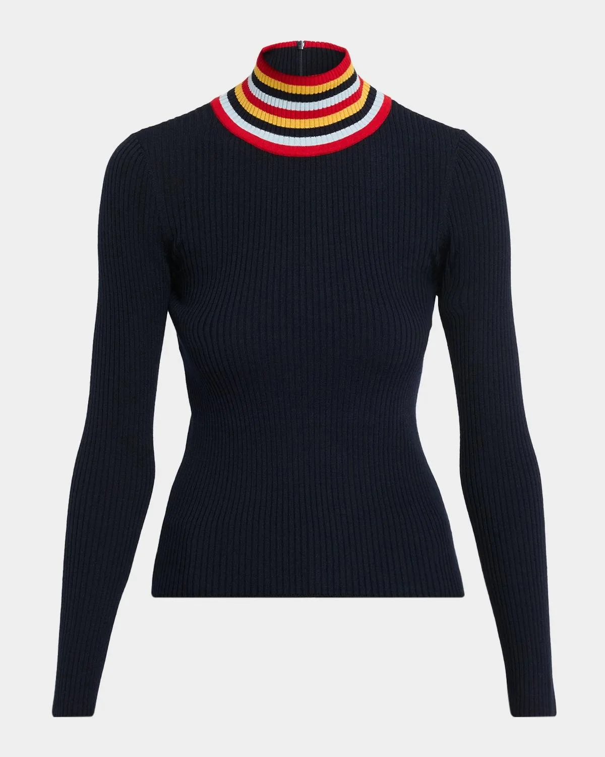 Stripe Mock Turtleneck Wool Sweater - 1