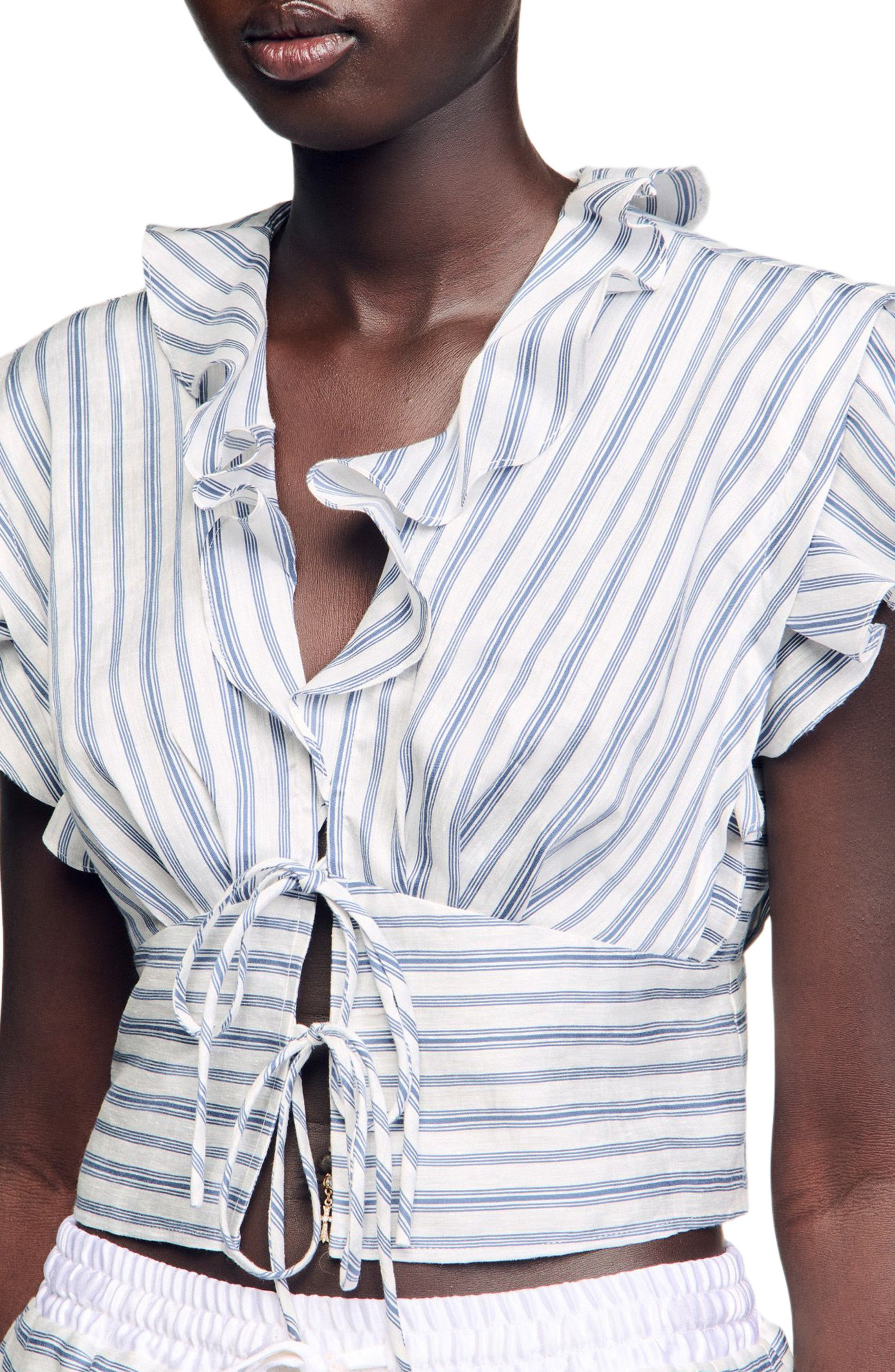 SANDRO Striped sleeveless crop top in Blu /White at Nordstrom - 4