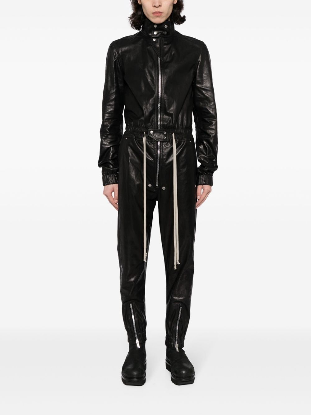 tapered-leg leather jumpsuit - 2