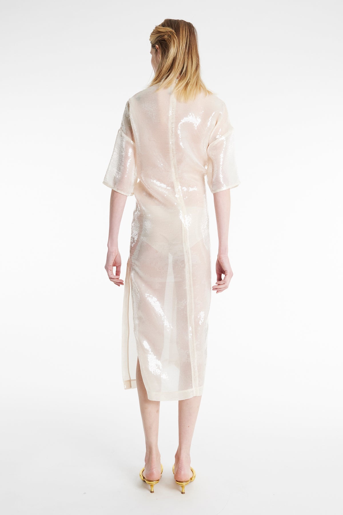 KNOTTED SEQUIN DRESS IVORY - 10