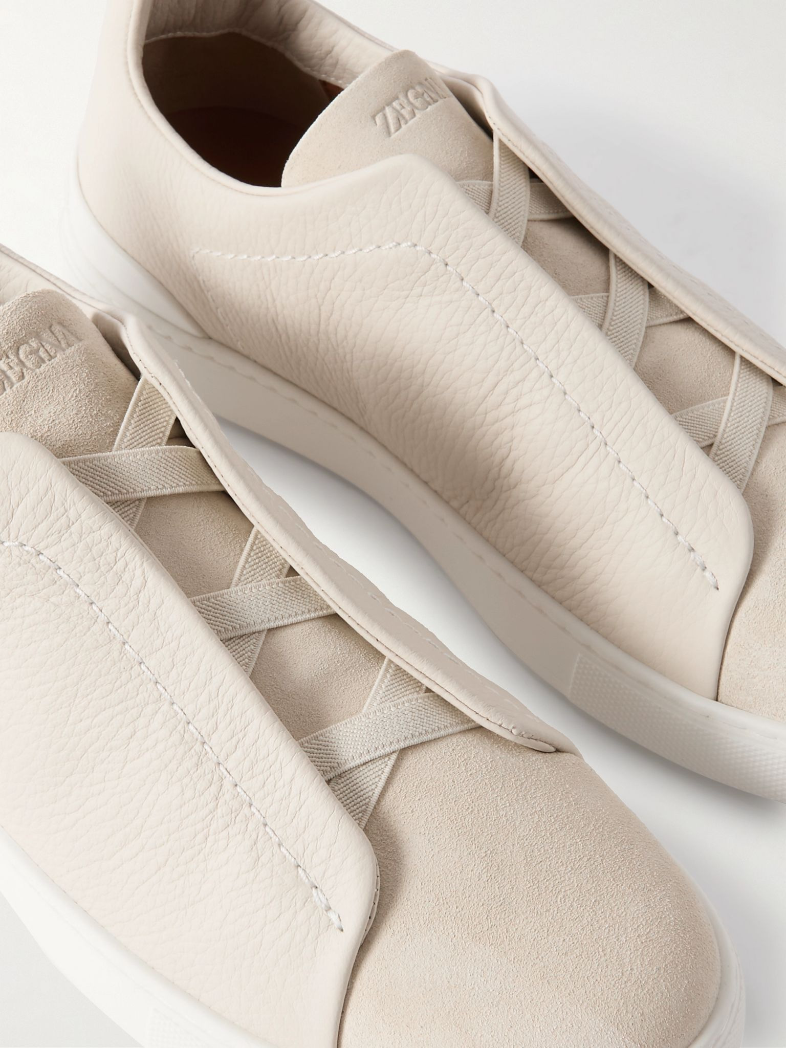 Triple Stitch Full-Grain Leather and Suede Sneakers Off-white - 6