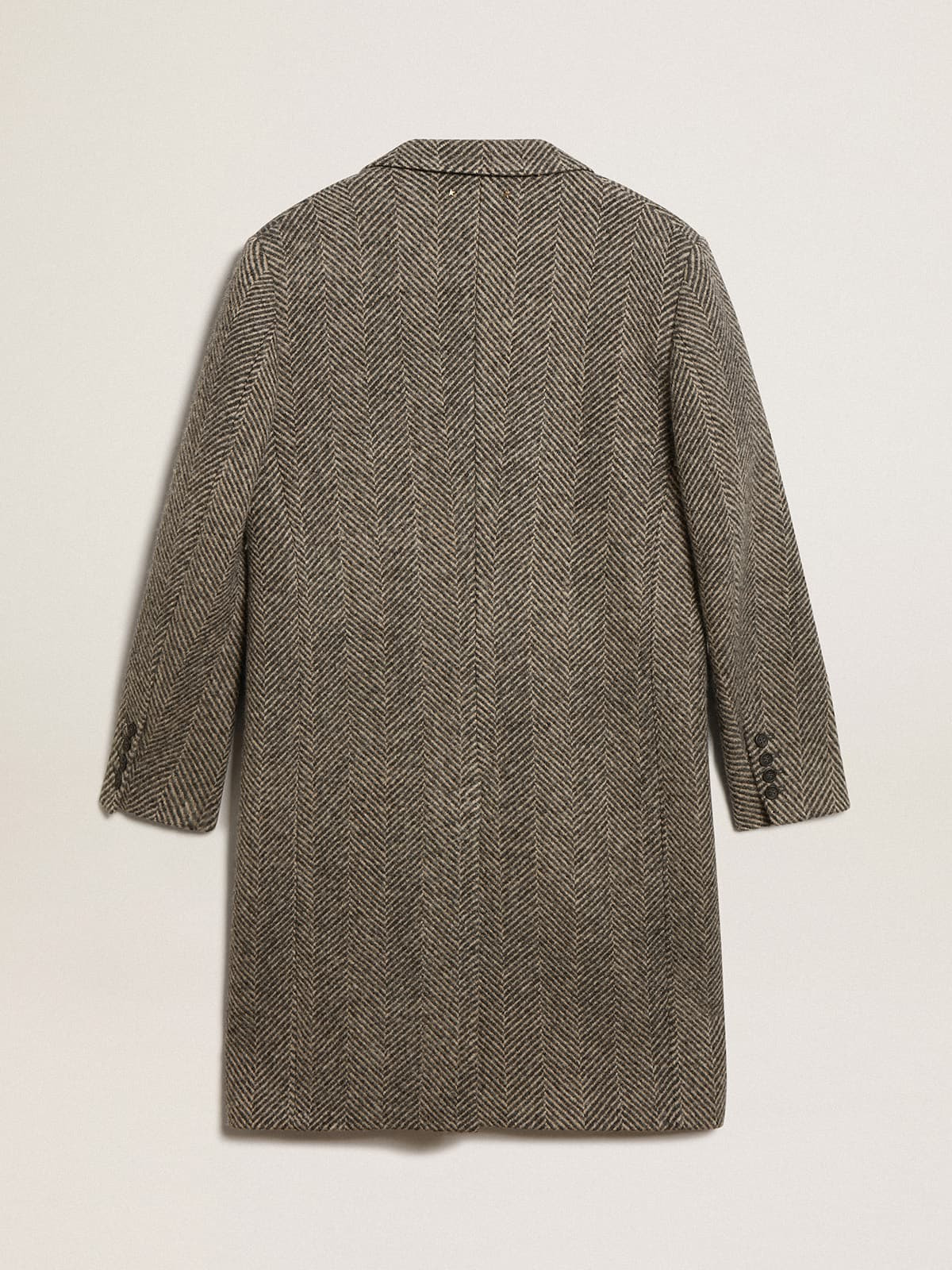 Men's single-breasted wool coat with beige and gray herringbone weave - 6