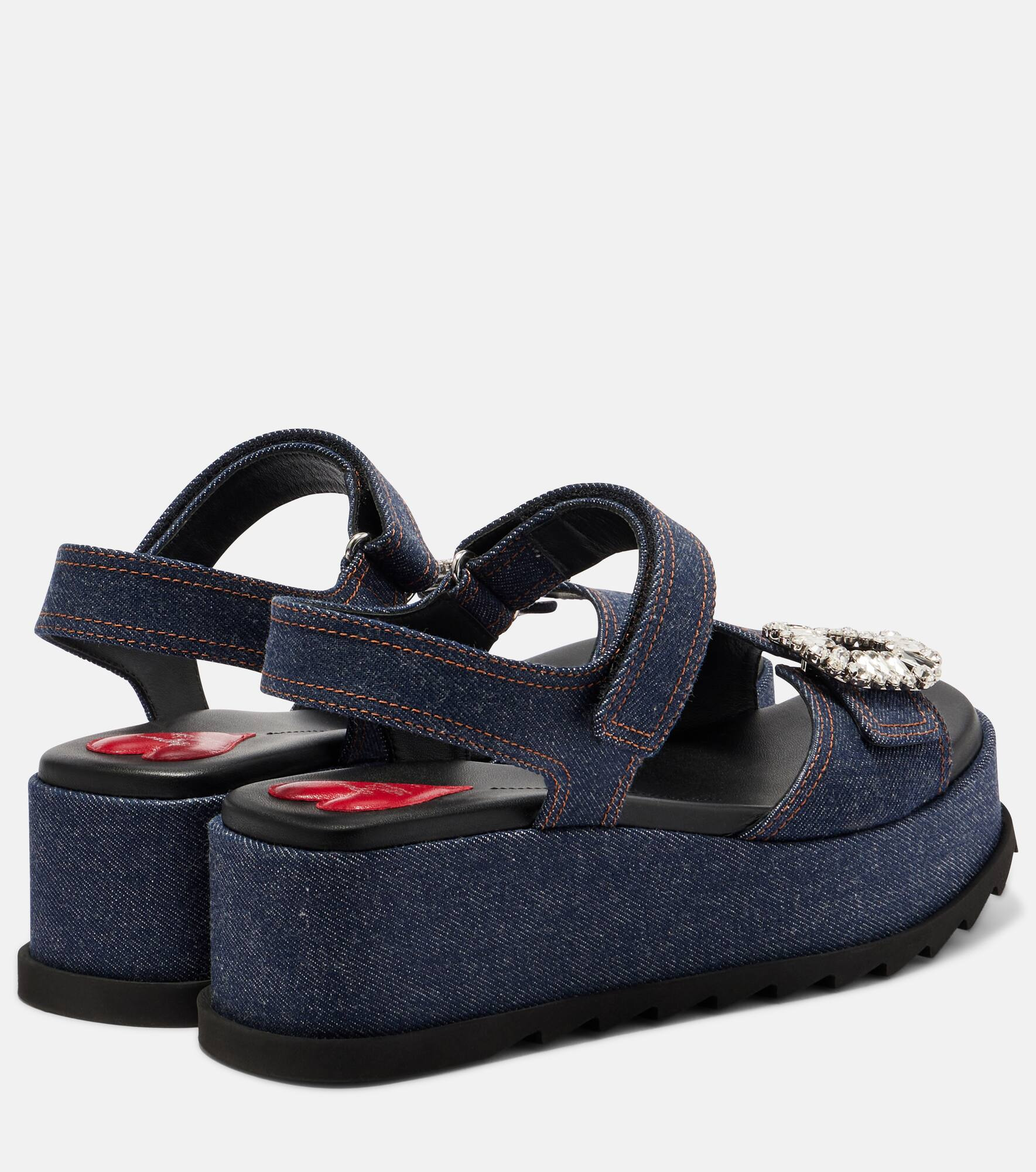 Embellished denim wedge sandals - 2