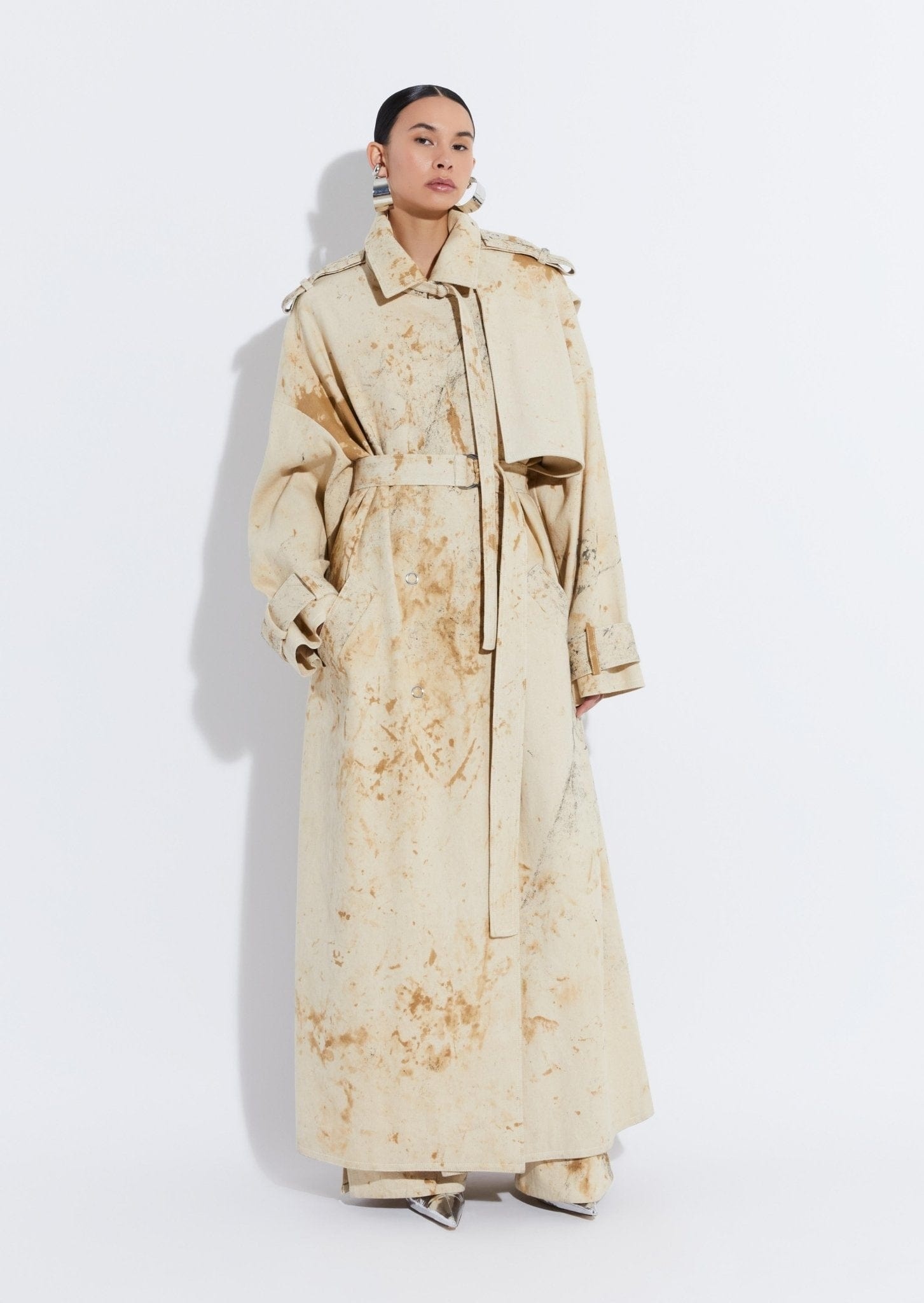 Splatter Denim Double Breasted Trench - 2