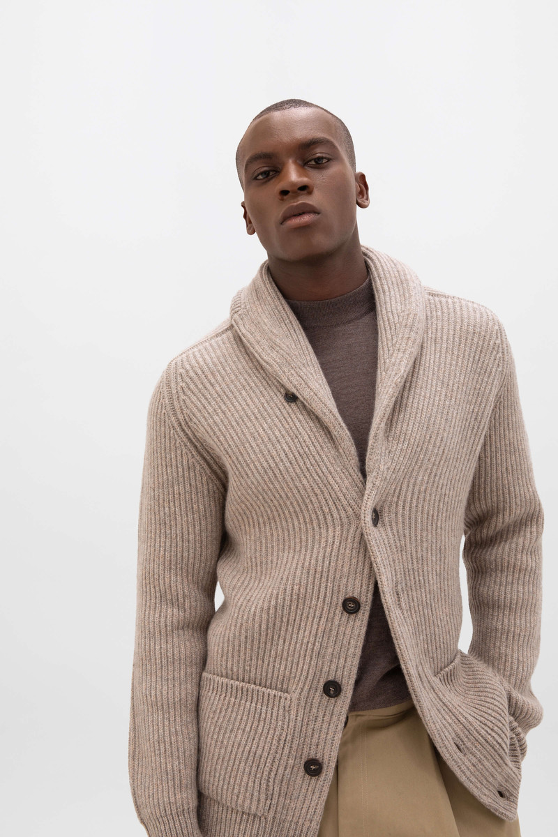 Johnstons of Elgin Ribbed Shawl Collar Cashmere Cardigan outlook