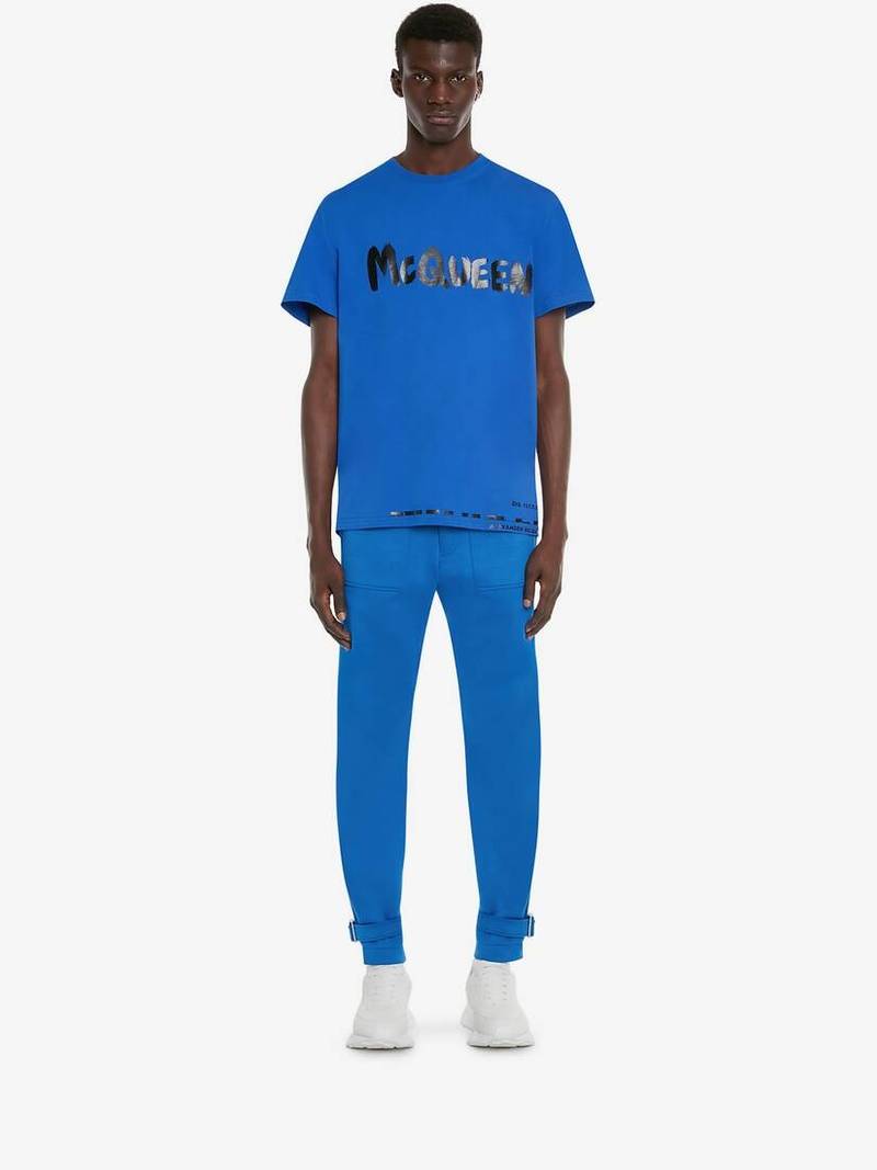 Alexander McQueen Men's McQueen Graffiti T-shirt in Royal Blue outlook