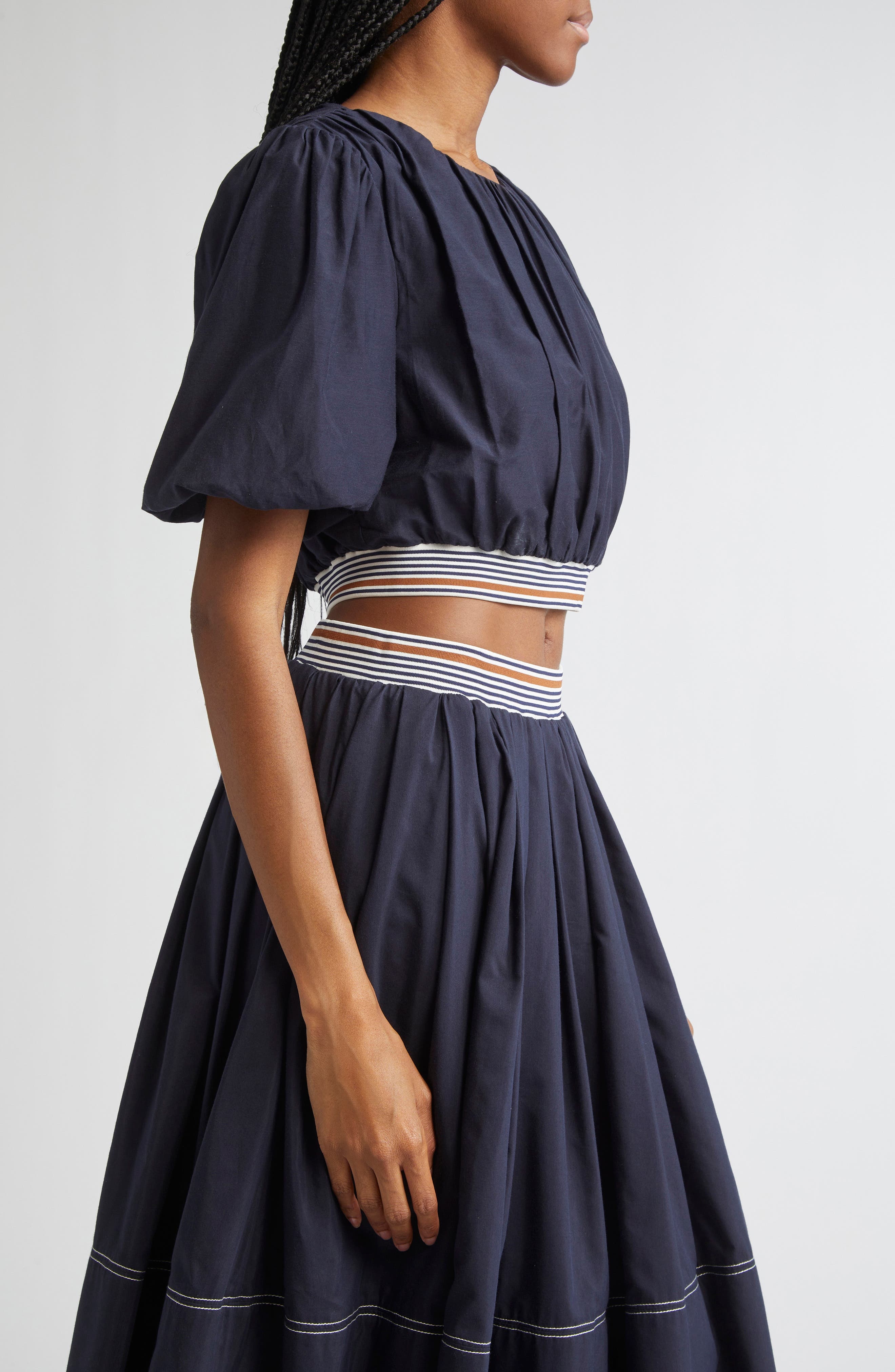 Veronica Beard Gabriela Cotton & Silk Crop Top in Navy at Nordstrom - 4