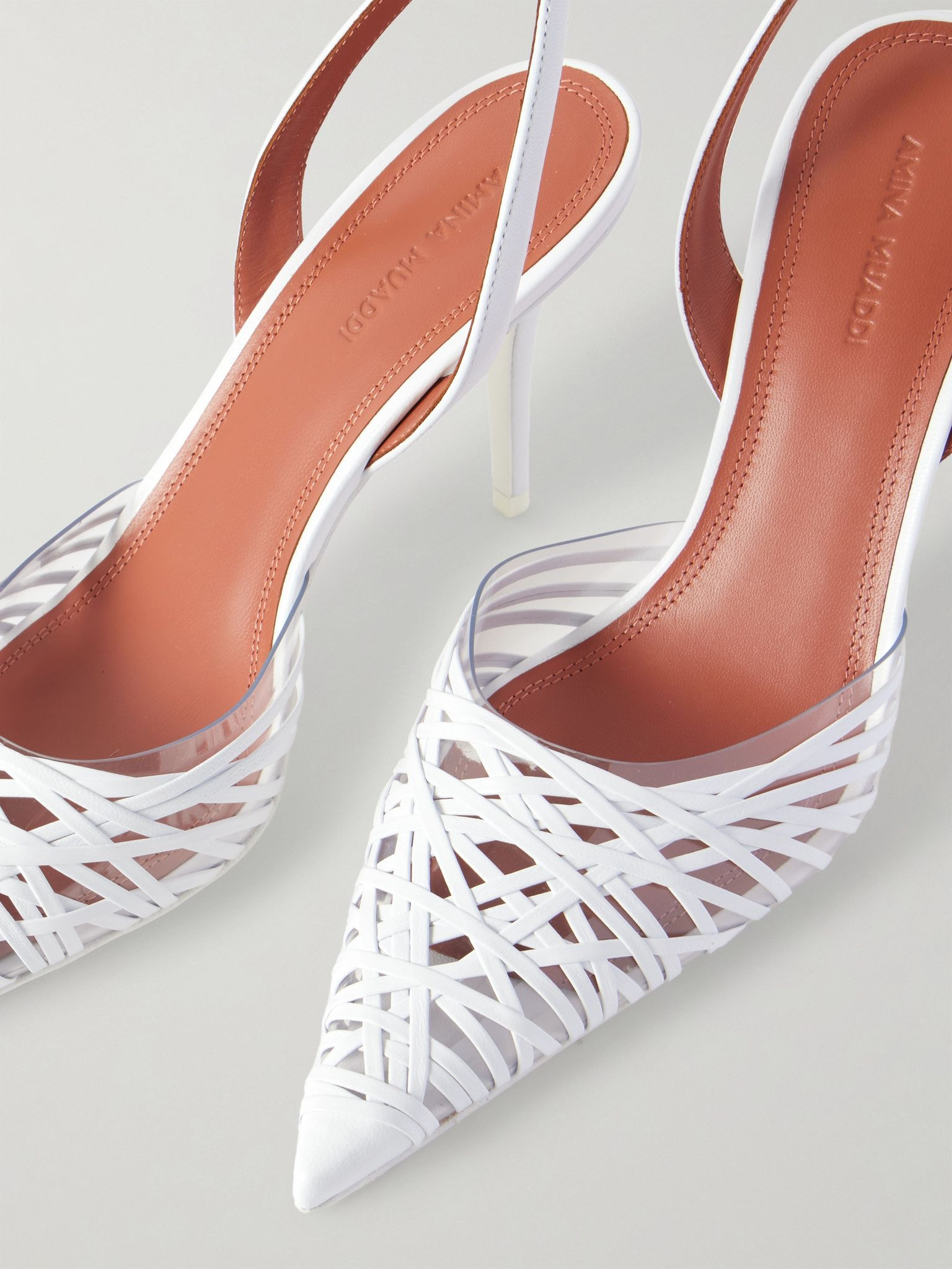 Lori PVC and woven leather slingback pumps White - 4