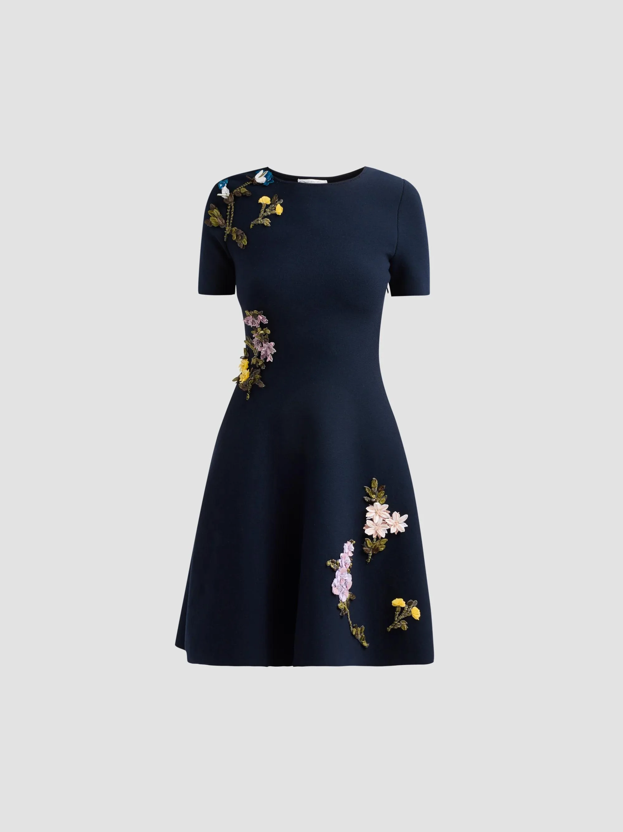 Women's Embroidered Fit & Flare Short-Sleeve Mini Dress - Navy - 1