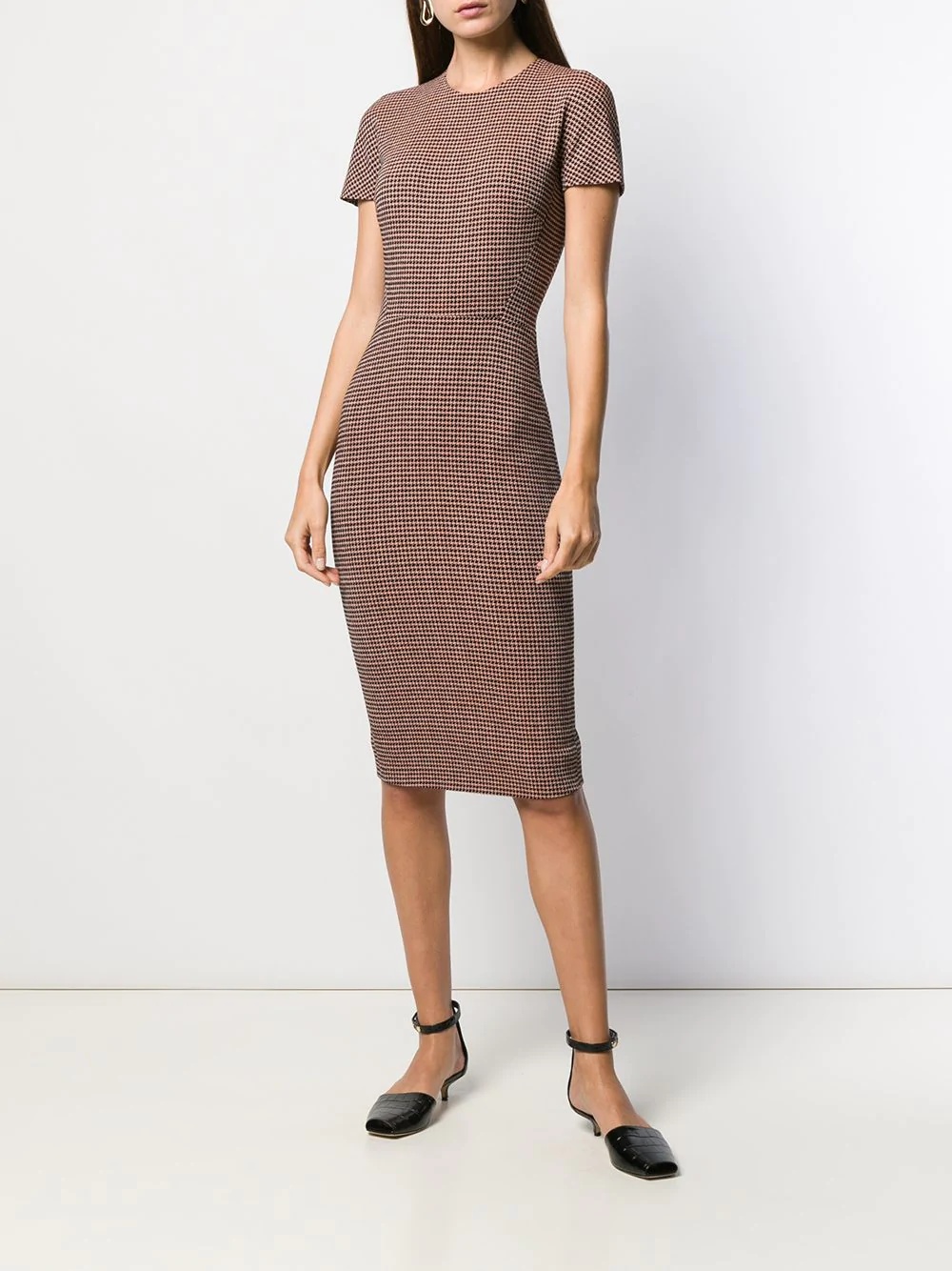 houndstooth fitted midi dress - 2