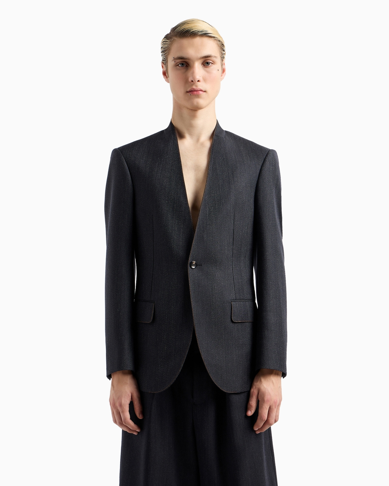 Mouliné wool-blend chevron motif blazer - 2
