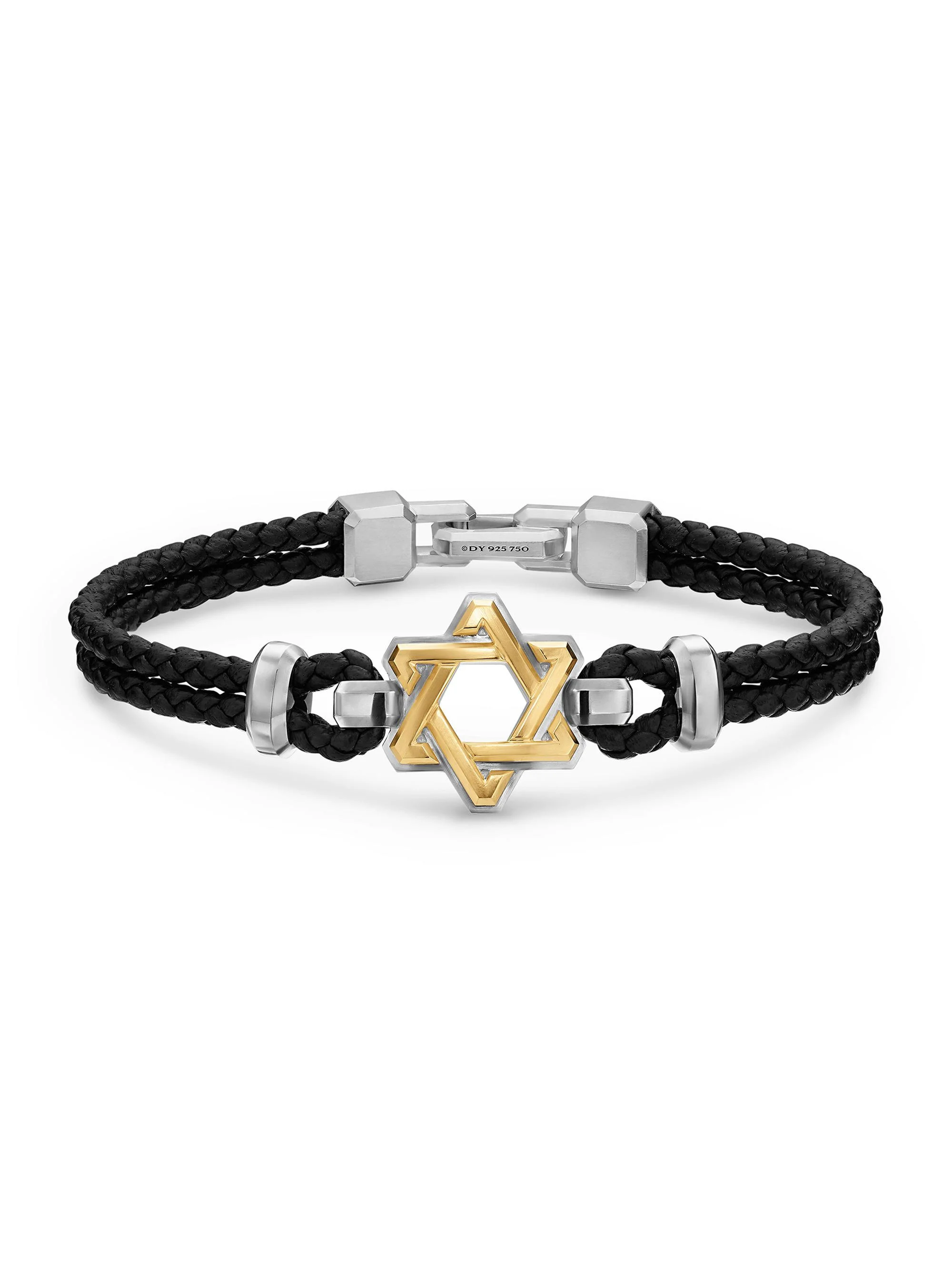 Men's Streamline Star of David Bracelet in Leather - Silver - 1