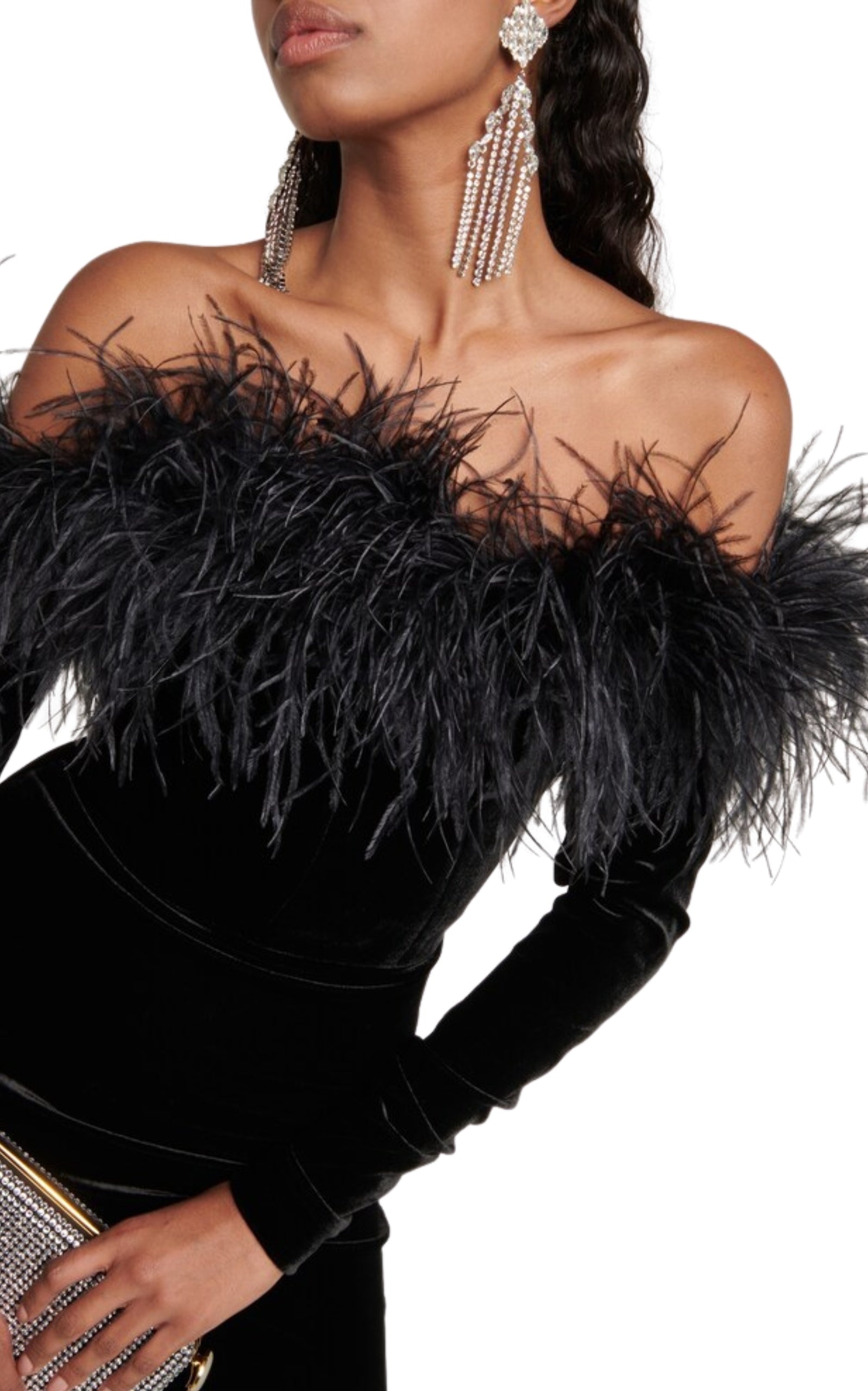 Feather-trim Velvet Mini Dress - 5