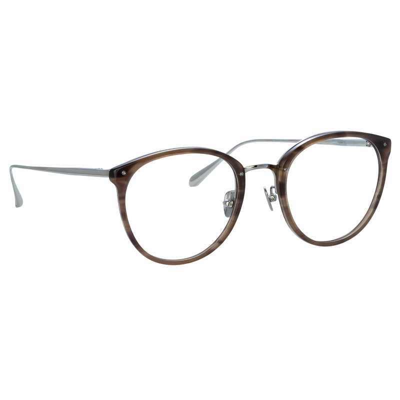 LINDA FARROW CALTHORPE OVAL OPTICAL FRAME IN GREY HORN outlook