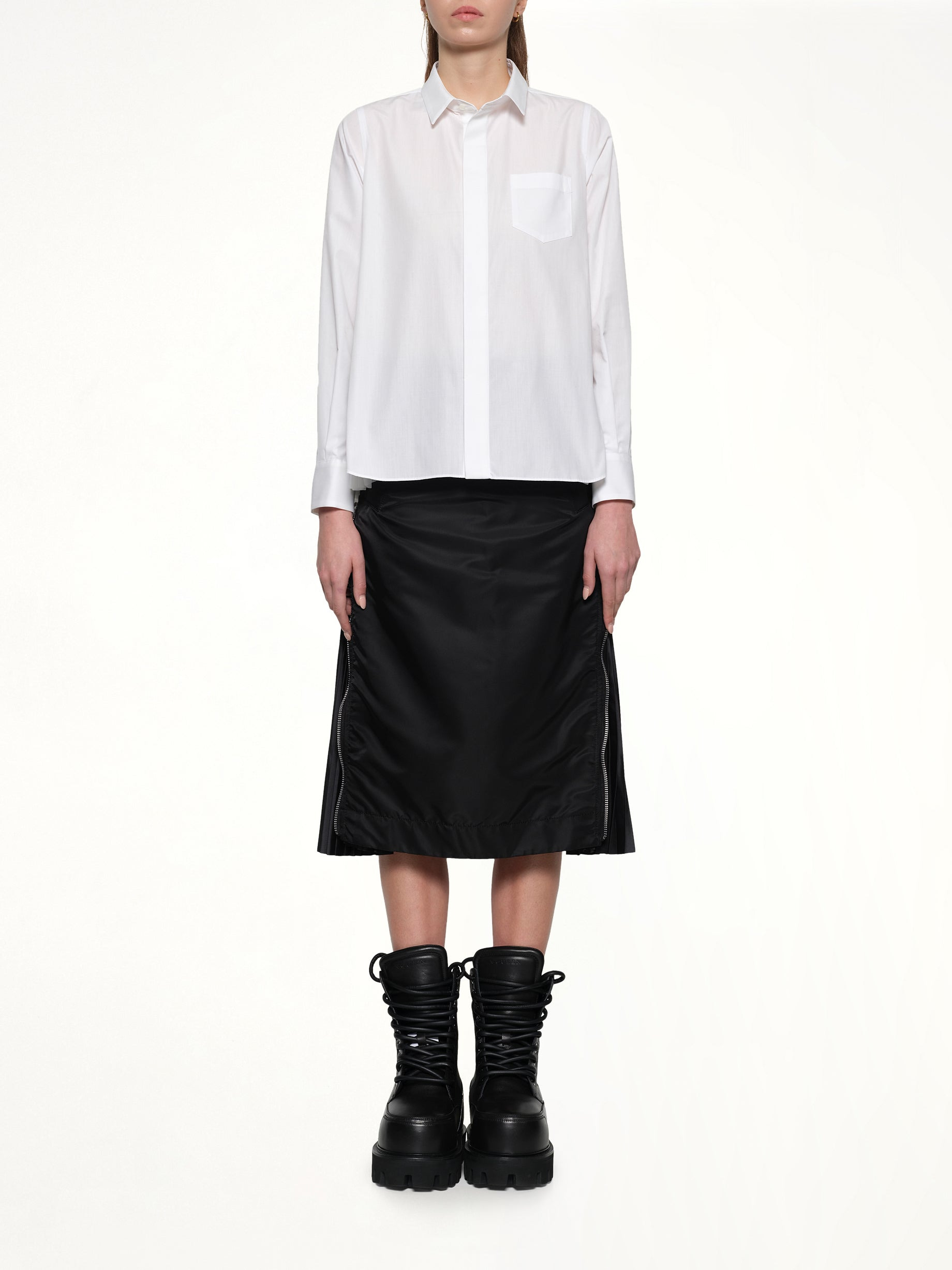 Poplin x Chiffon Shirt in Off White - 7