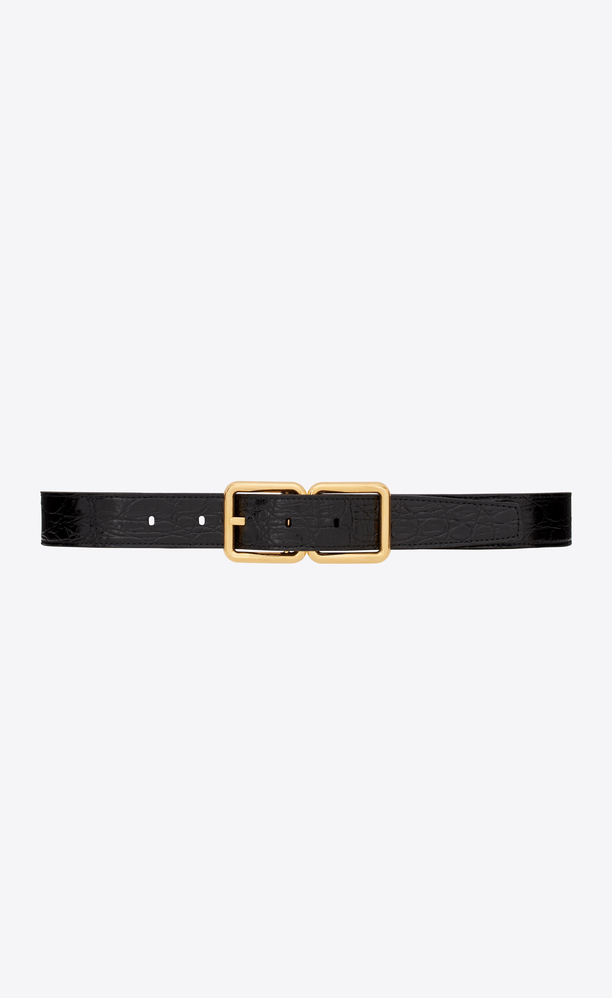 double buckle belt in crocodile-embossed leather - 1