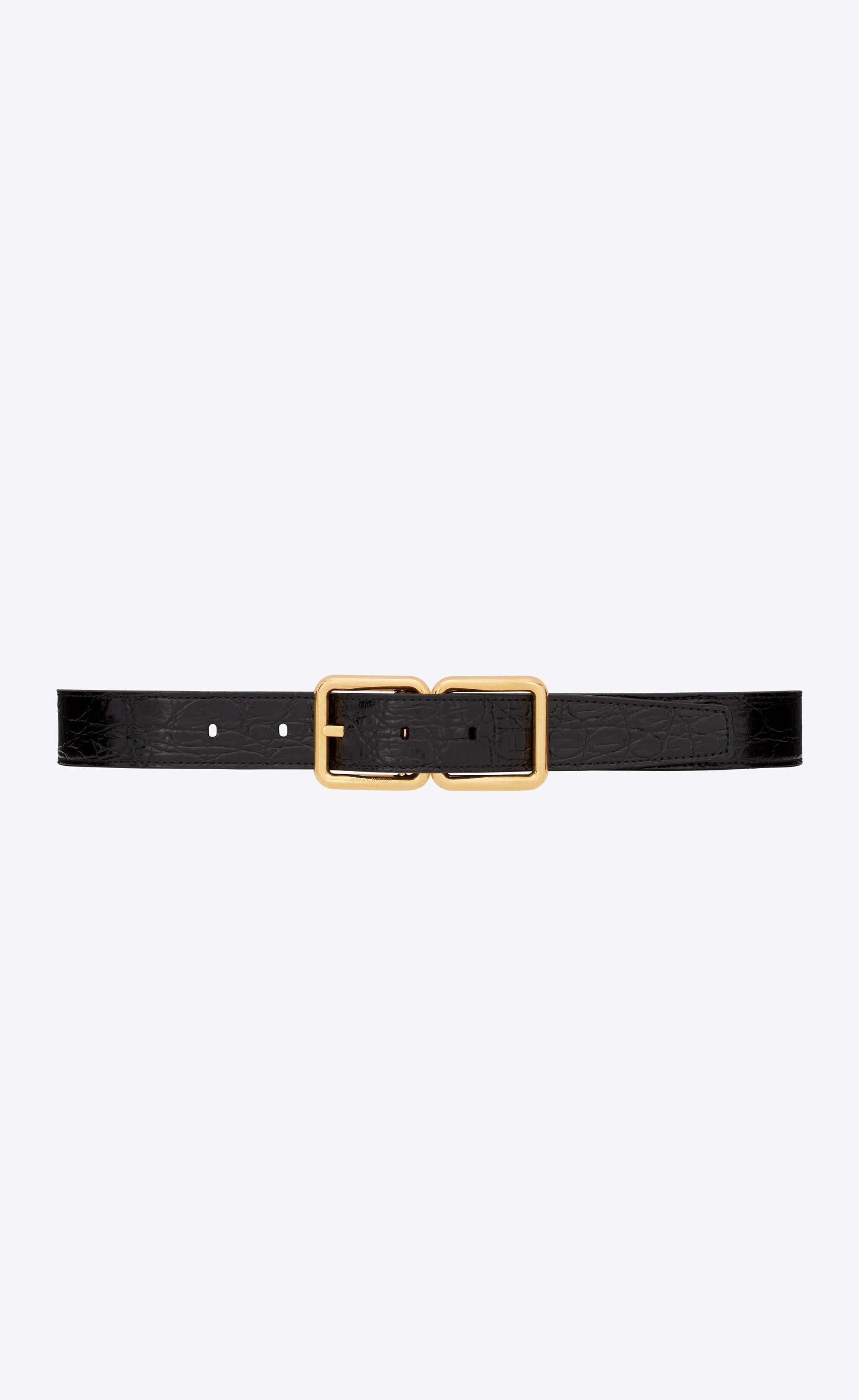 double buckle belt in crocodile-embossed leather - 1