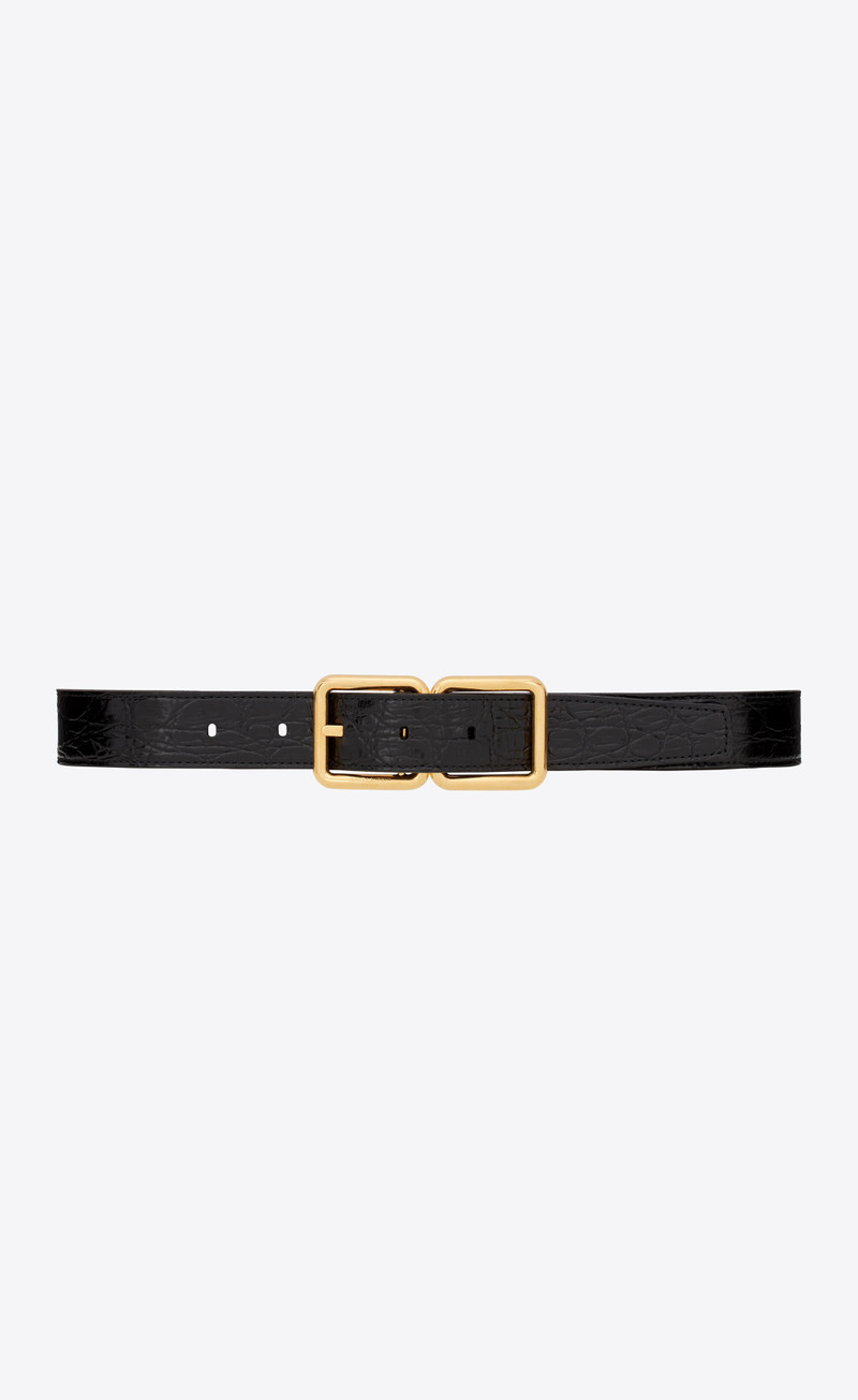 double buckle belt in crocodile-embossed leather 1