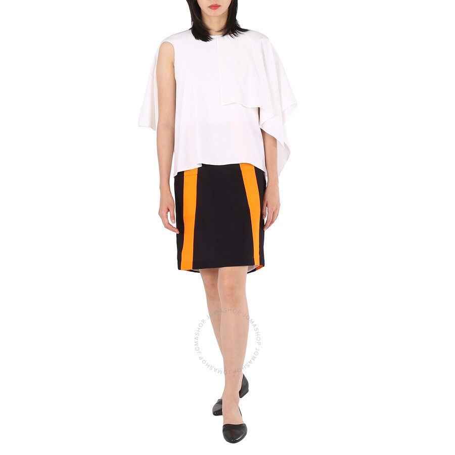 Burberry Ladies Optic White Cape Overlay Geometric Print Silk Dress - 4