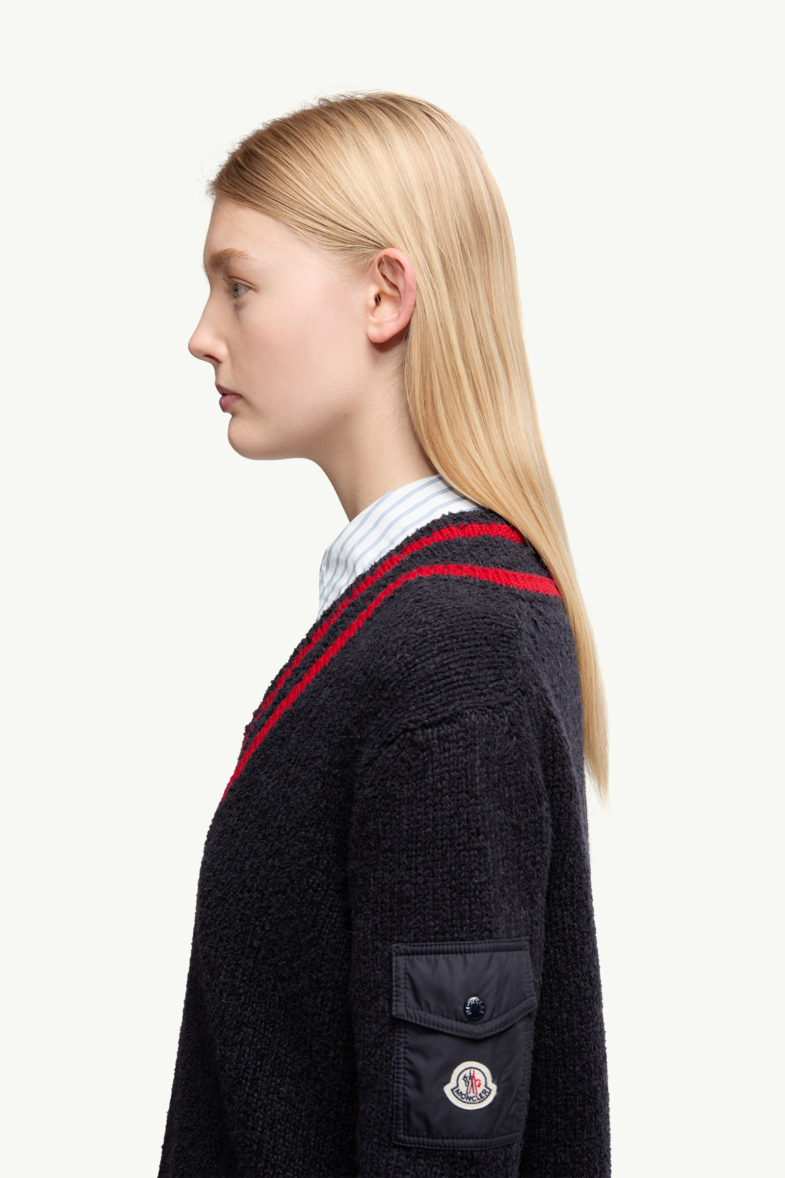 Padded V-Neck Cotton & Wool Blend Sweater - 4